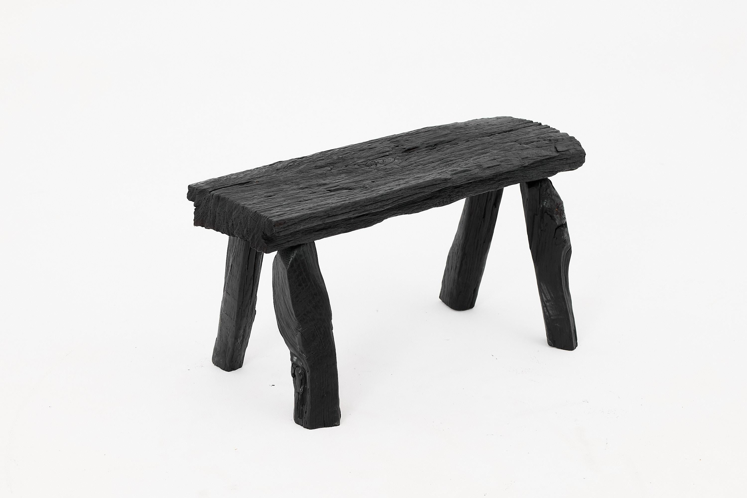 Rustic Blackened Wood stool with Raw Organic Form Indoor & Outdoor For Sale 9
