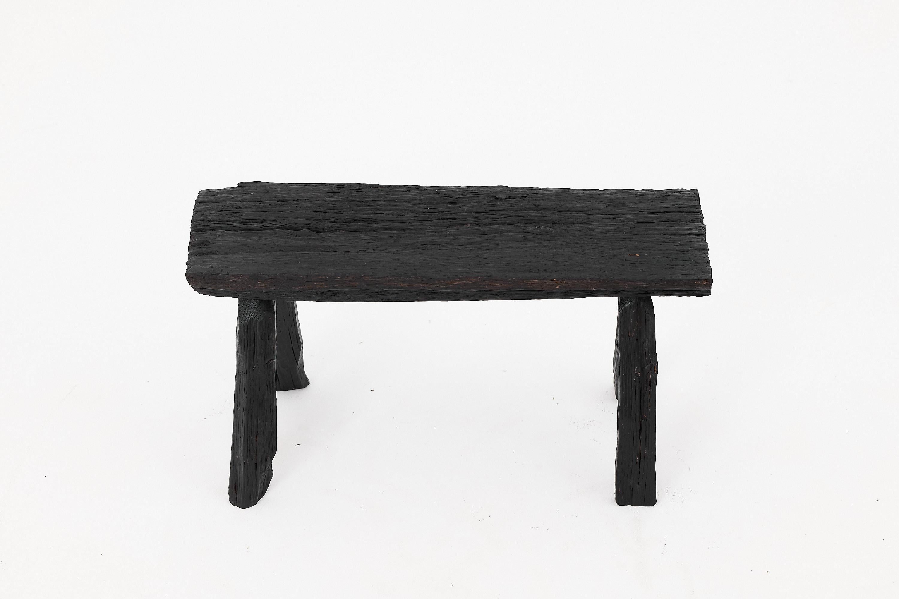 Brutalist Rustic Blackened Wood stool with Raw Organic Form Indoor & Outdoor For Sale