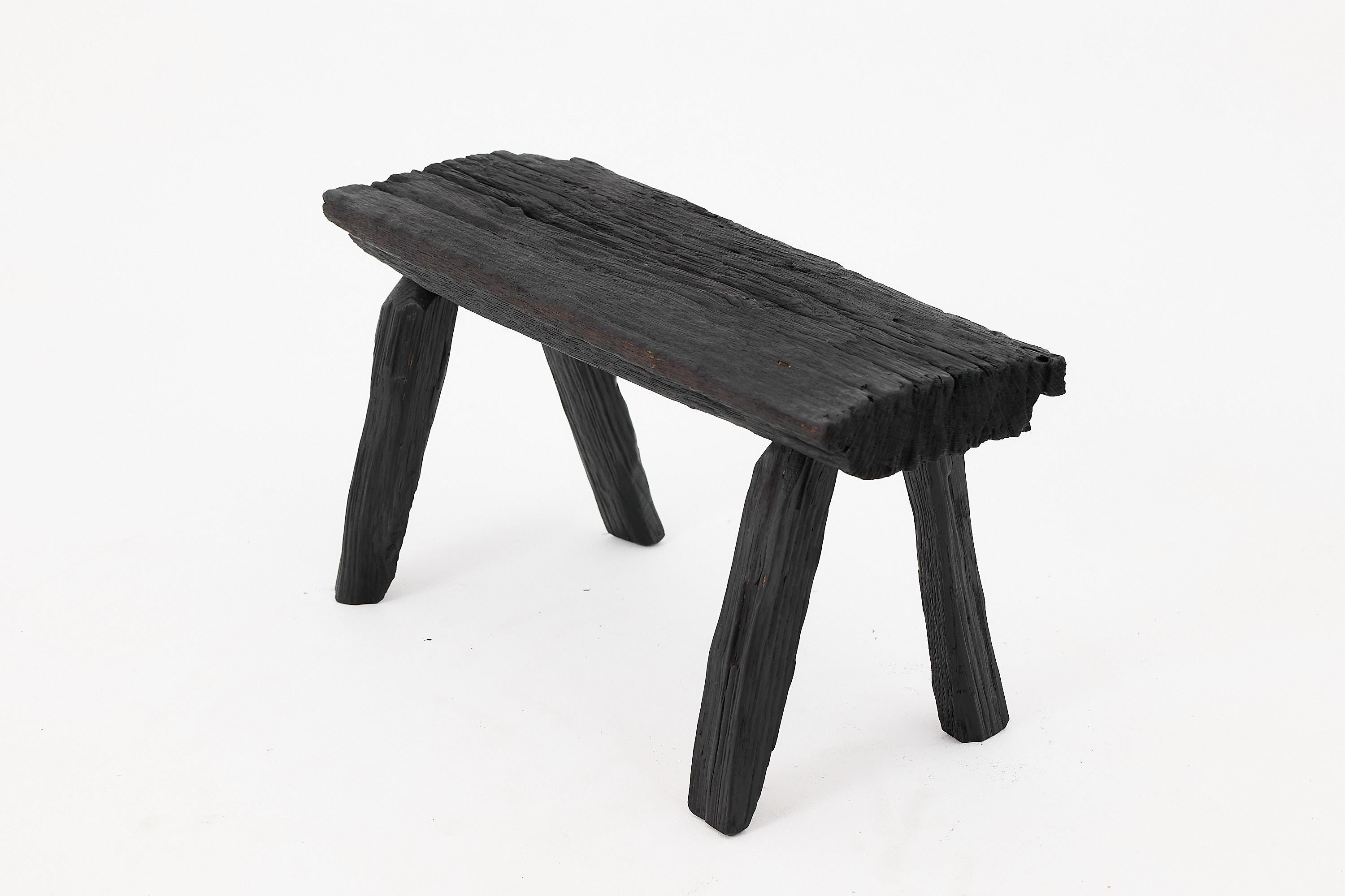 Croatian Rustic Blackened Wood stool with Raw Organic Form Indoor & Outdoor For Sale