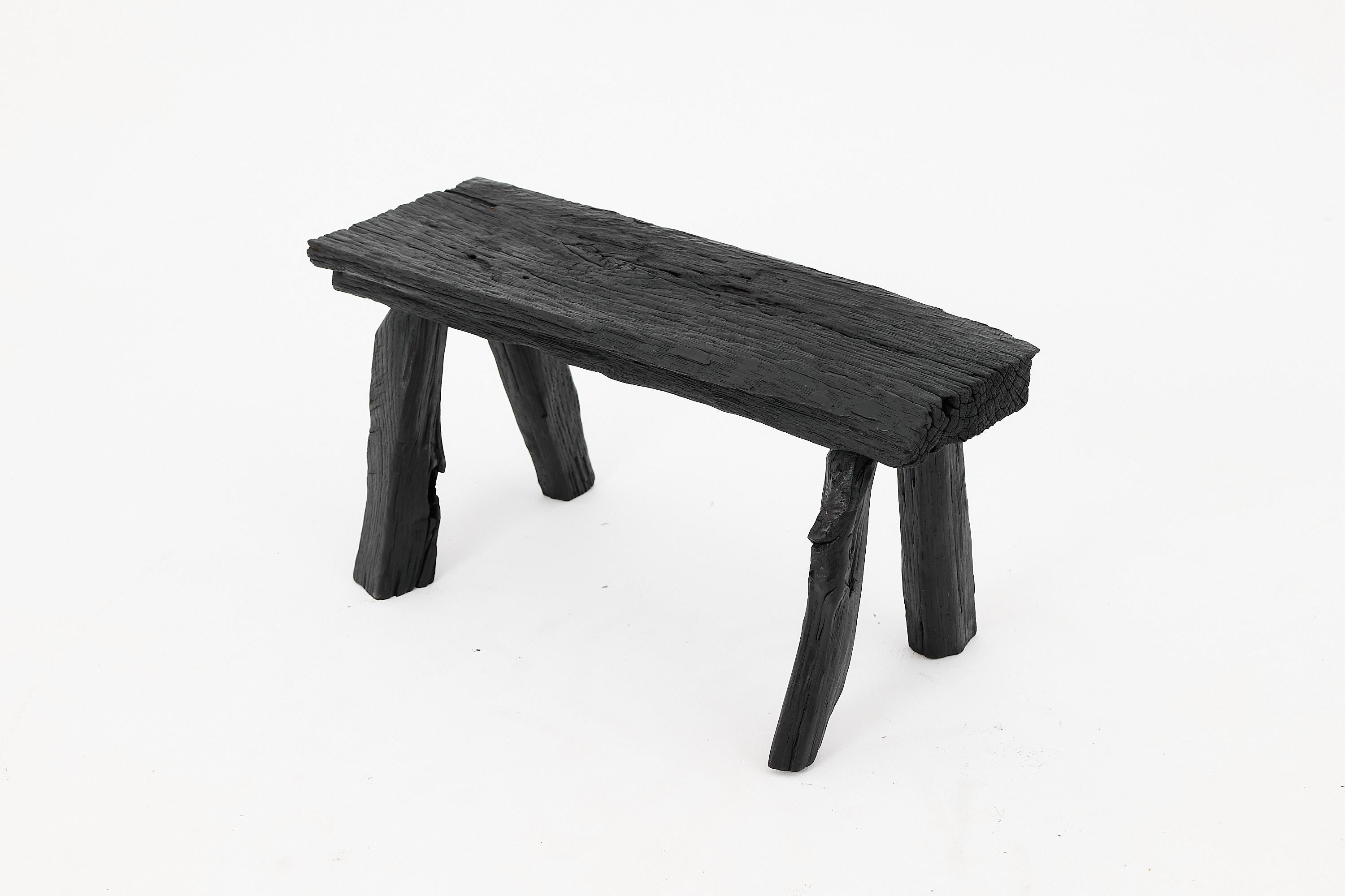 Carved Rustic Blackened Wood stool with Raw Organic Form Indoor & Outdoor For Sale