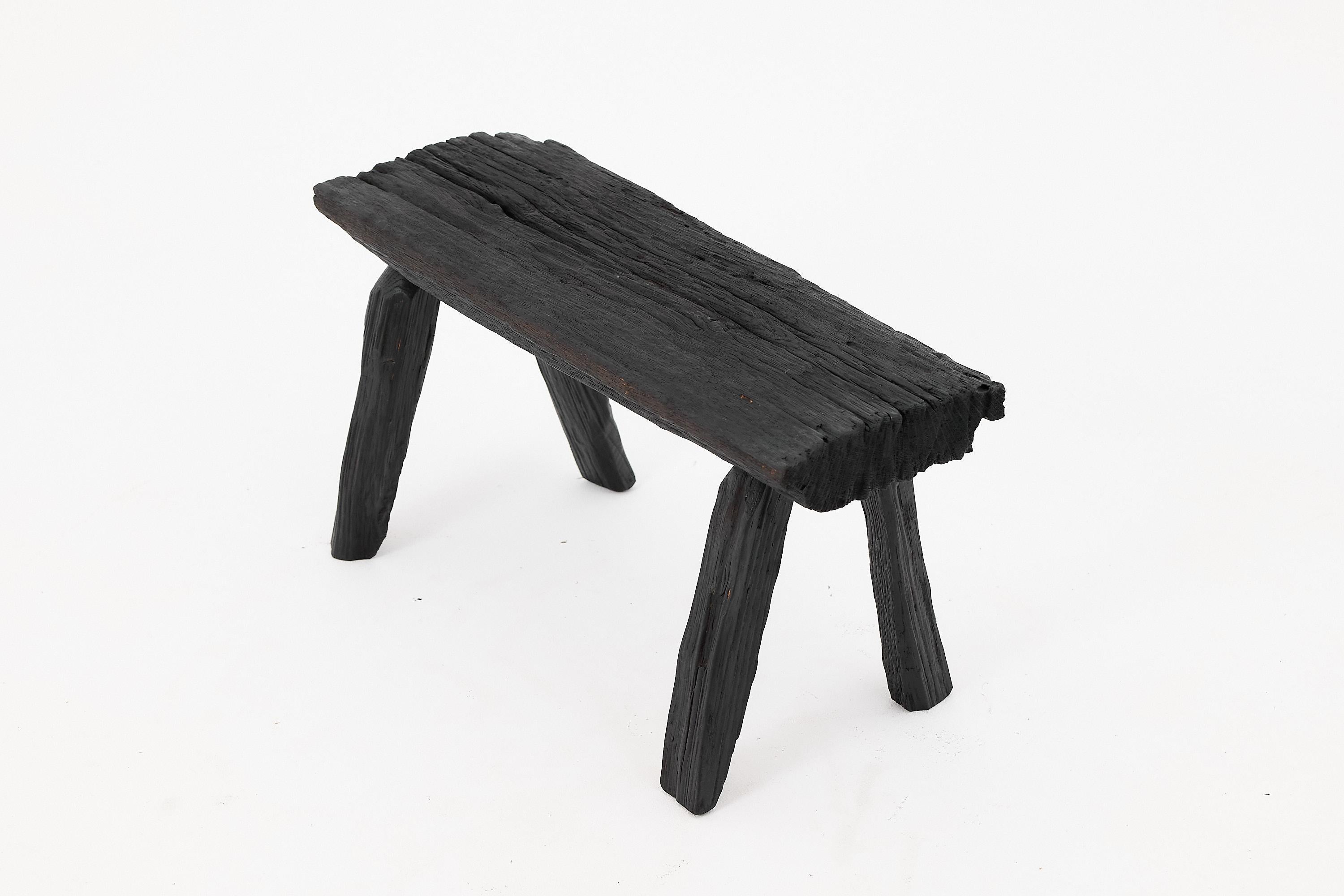 Carved Rustic Blackened Wood stool with Raw Organic Form Indoor & Outdoor For Sale