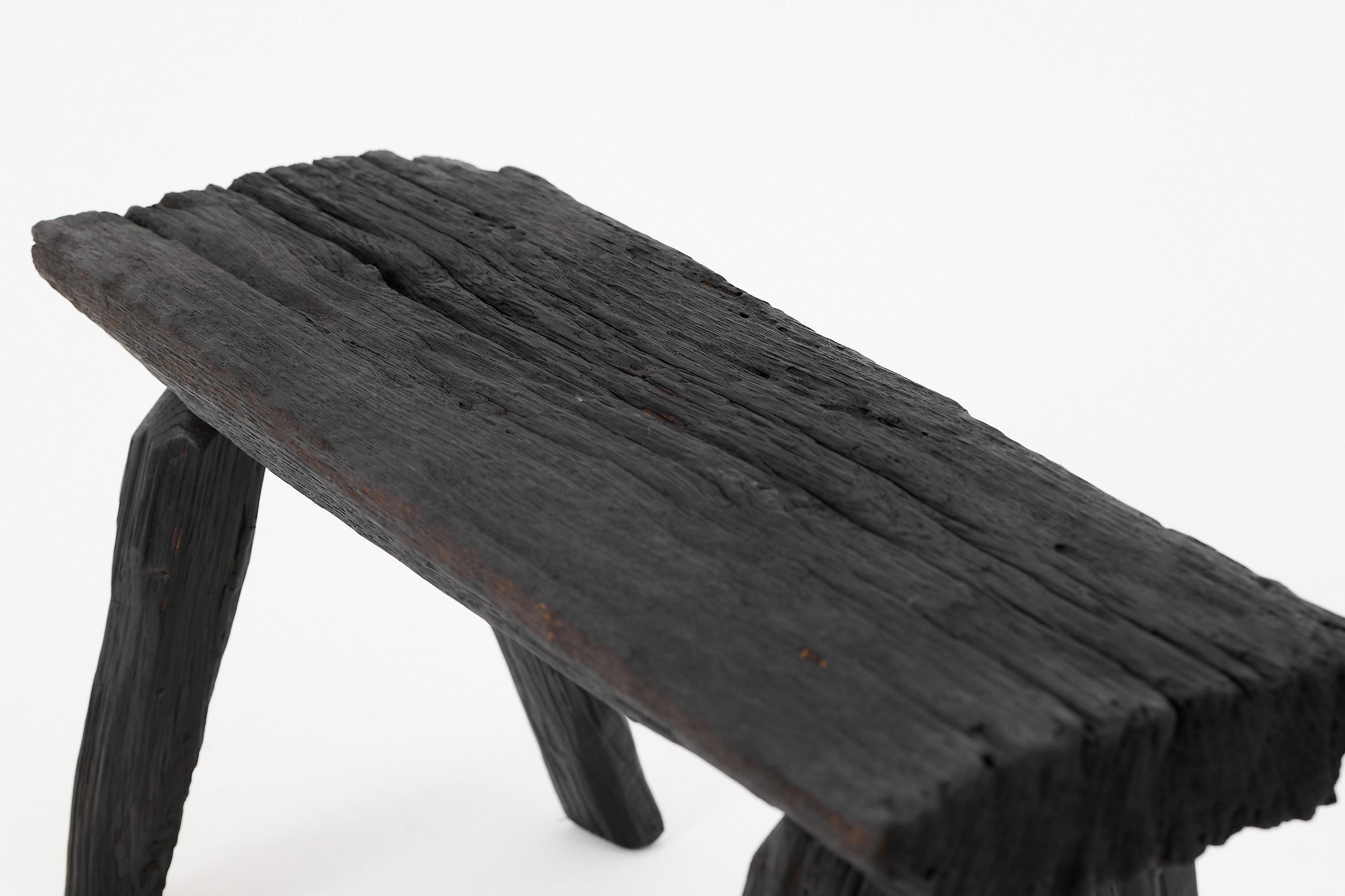 Rustic Blackened Wood stool with Raw Organic Form Indoor & Outdoor In New Condition For Sale In Stara Gradiška, HR