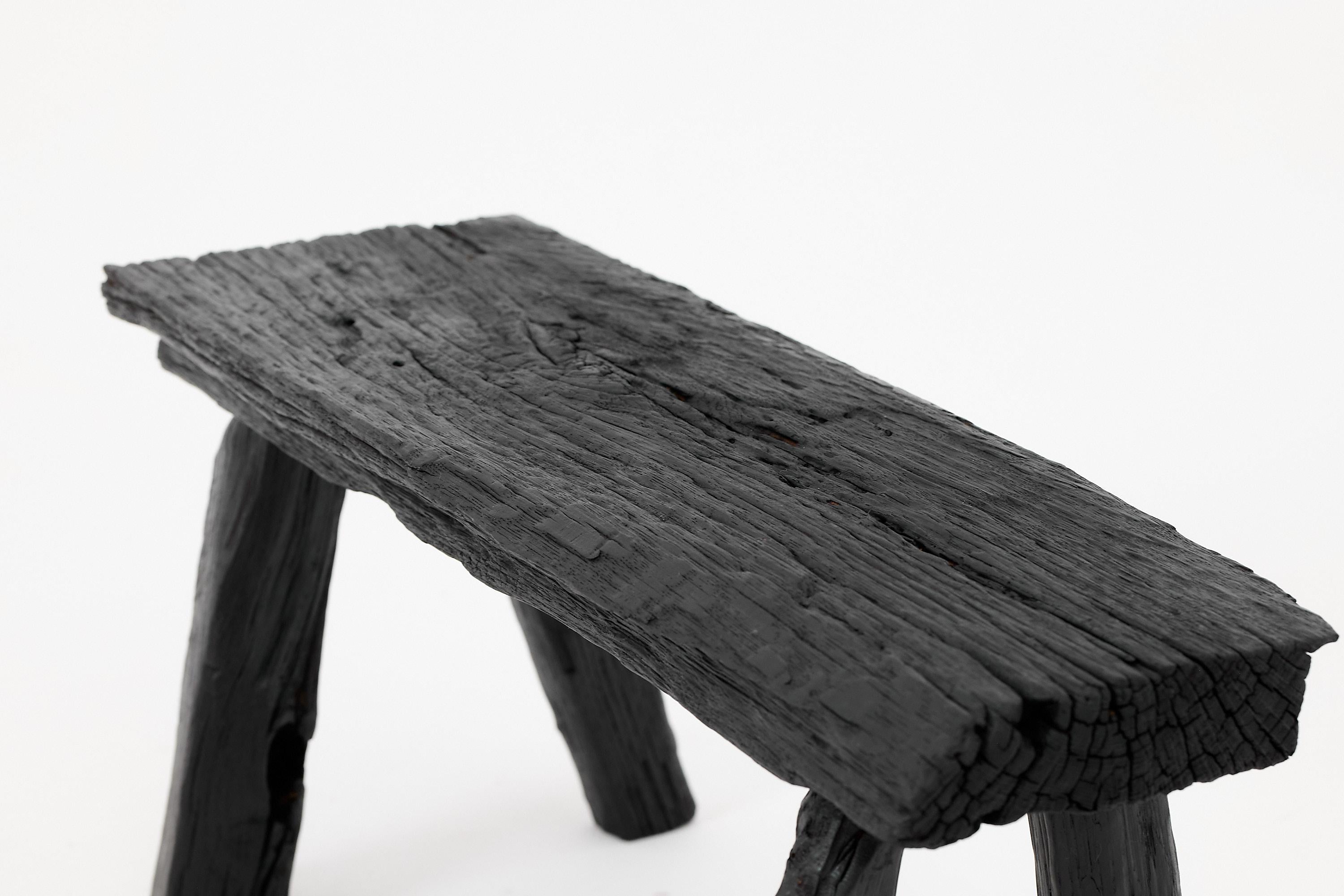 Contemporary Rustic Blackened Wood stool with Raw Organic Form Indoor & Outdoor For Sale