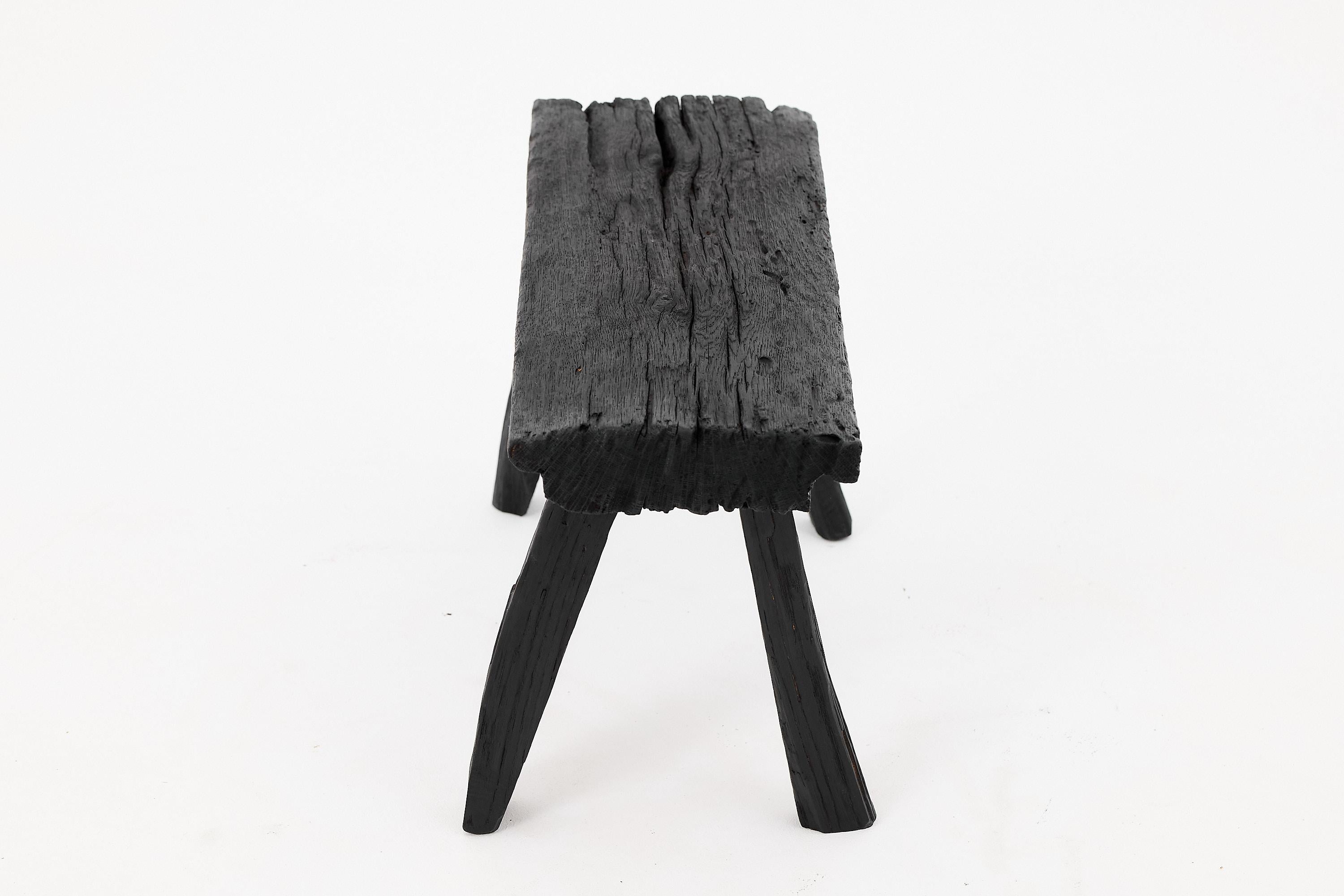 Contemporary Rustic Blackened Wood stool with Raw Organic Form Indoor & Outdoor For Sale
