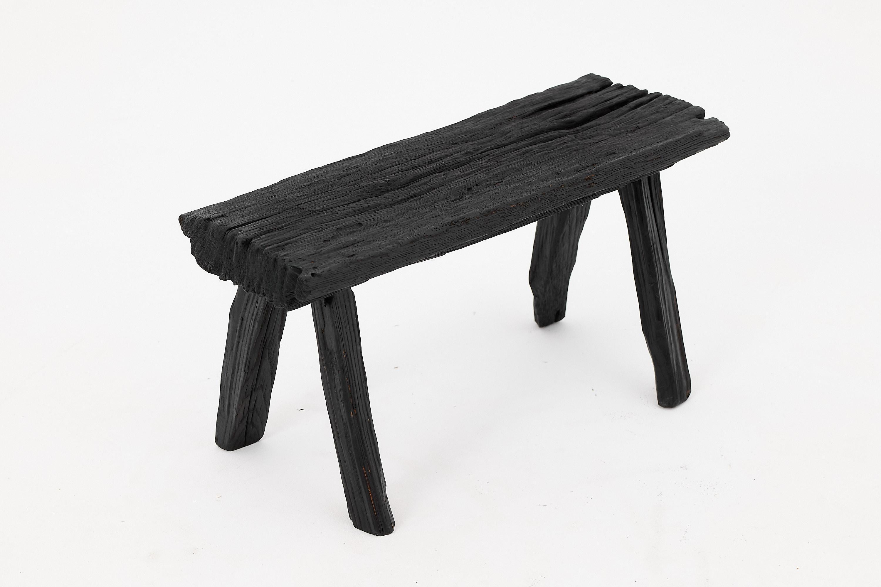Rustic Blackened Wood stool with Raw Organic Form Indoor & Outdoor For Sale 1