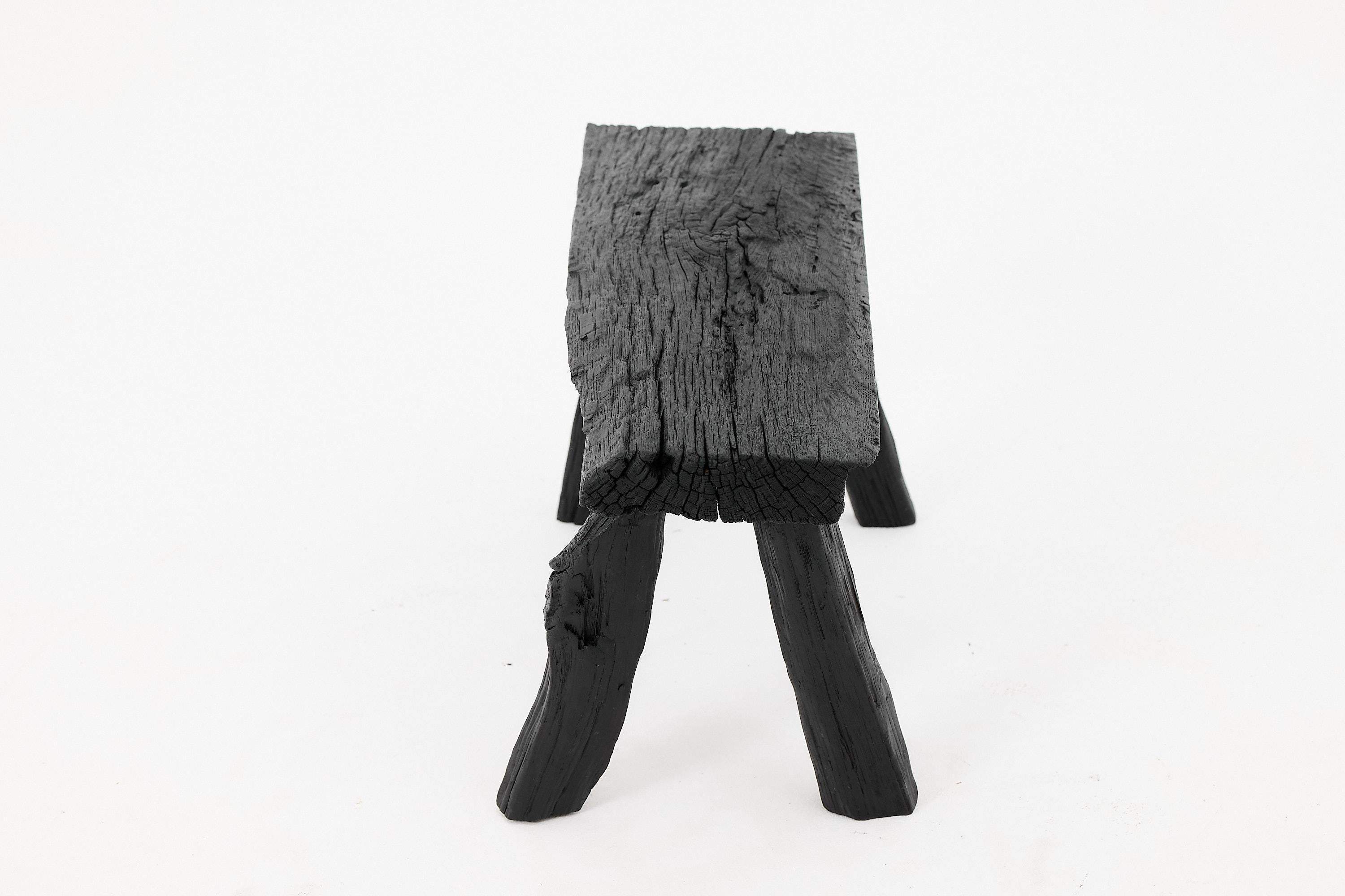 Rustic Blackened Wood stool with Raw Organic Form Indoor & Outdoor For Sale 2