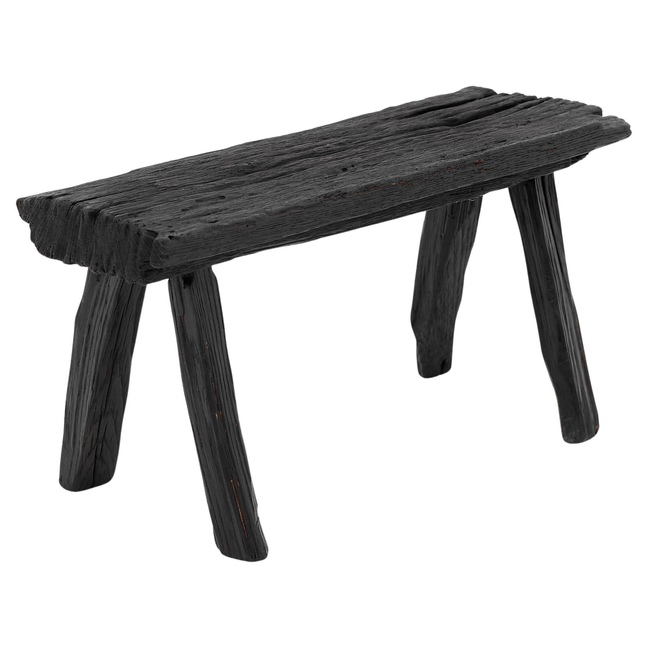 Rustic Blackened Wood stool with Raw Organic Form Indoor & Outdoor