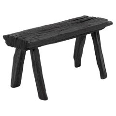Rustic Blackened Wood stool with Raw Organic Form Indoor & Outdoor