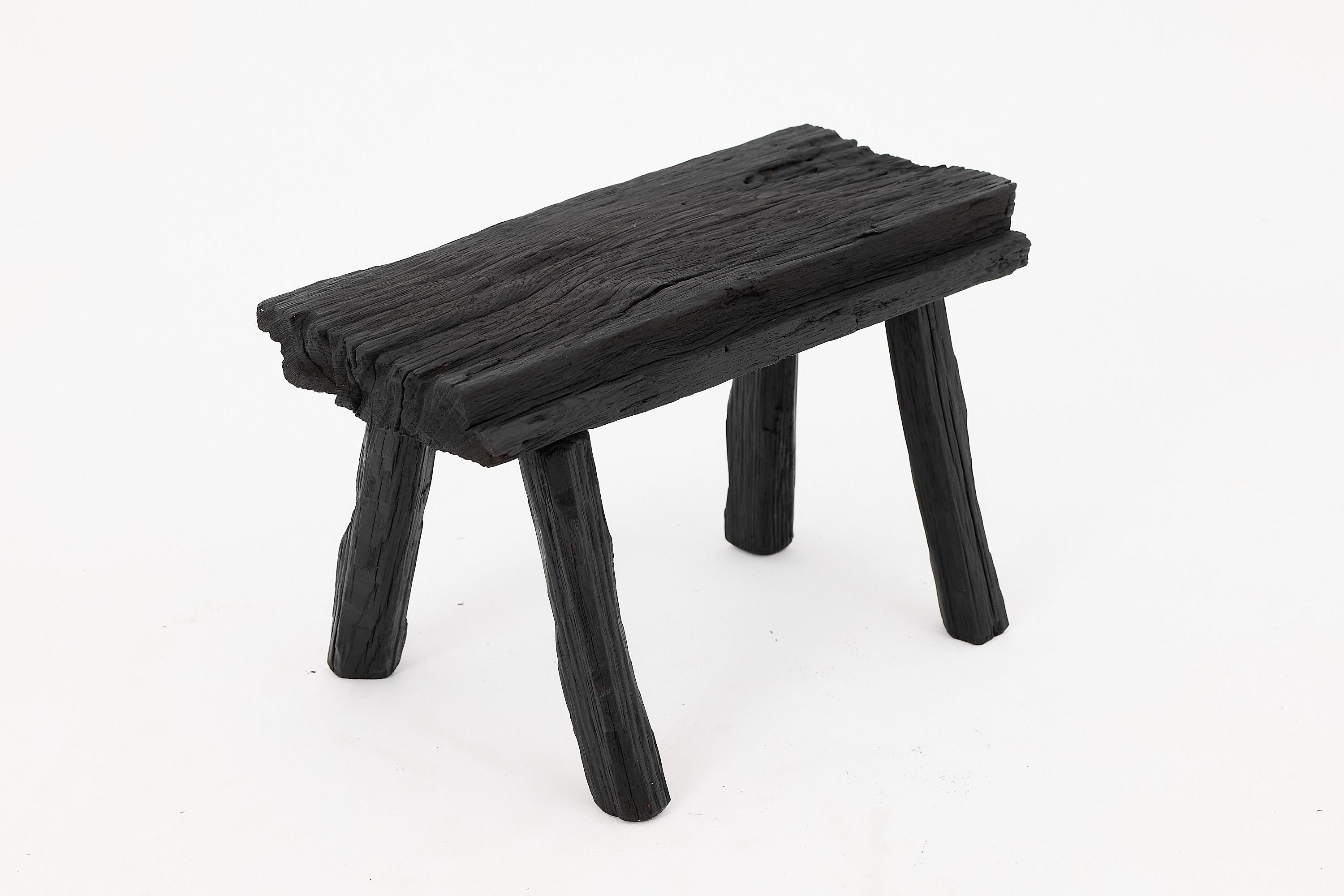 Rustic Blackened Wood stool with Raw Organic Form Indoor & Outdoor