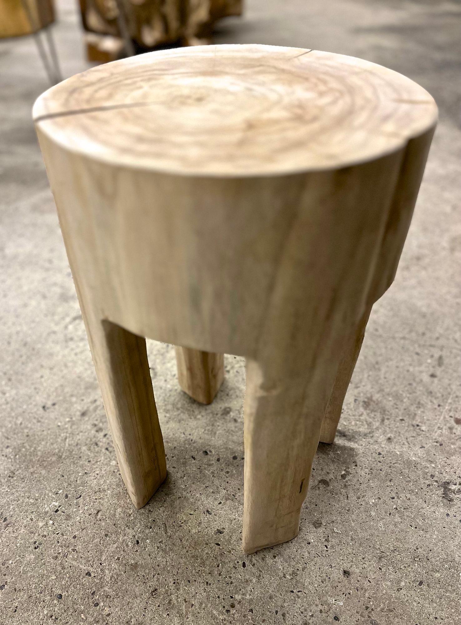 Rustic Bleached Teak Wood Side Table/ Stool, Organic Modern - Handcarved, 2023 In New Condition In Lichtenberg, AT