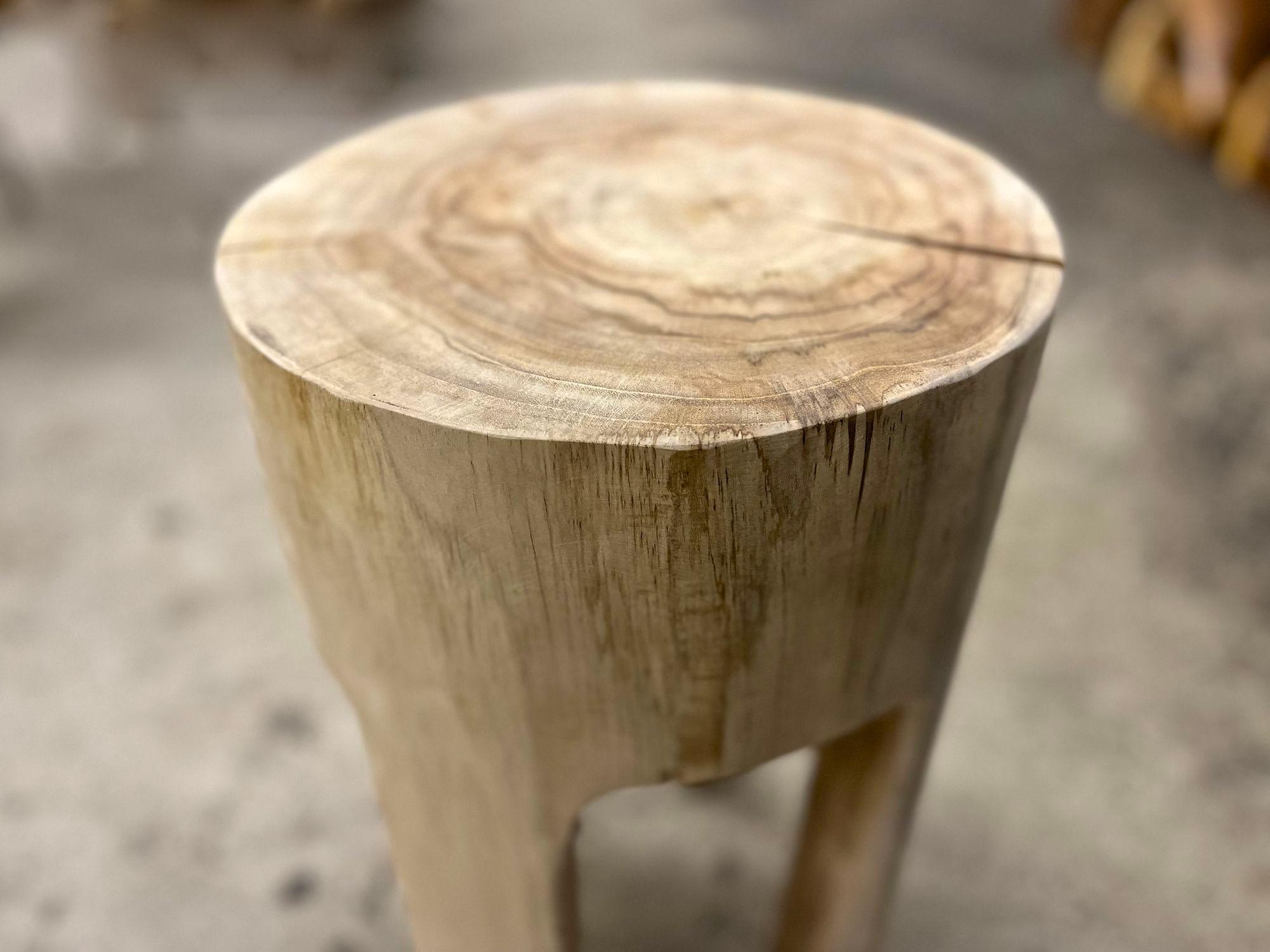 Rustic Bleached Teak Wood Side Table/ Stool, Organic Modern - Handcarved, 2023 4