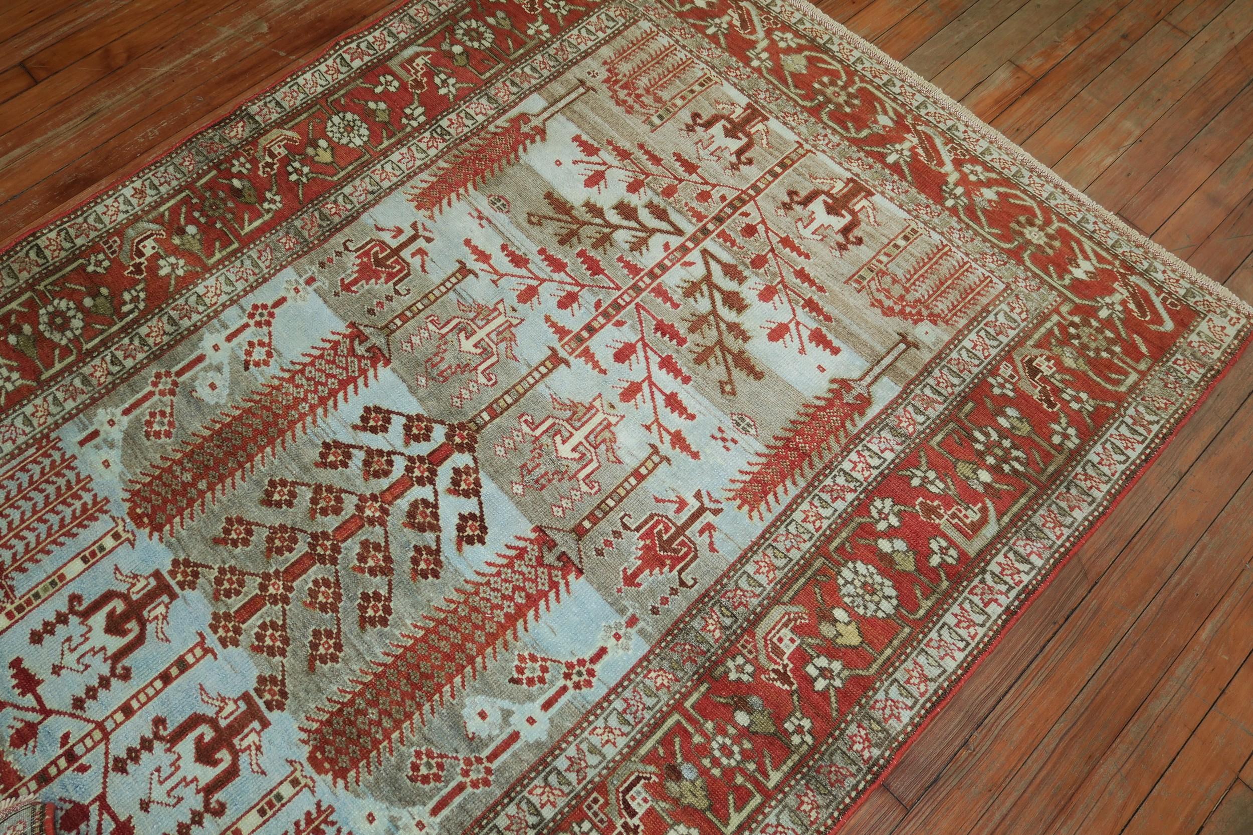 Hand-Woven Rustic Blue Antique Malayer Weeping Willow Tree 20th Century Rug