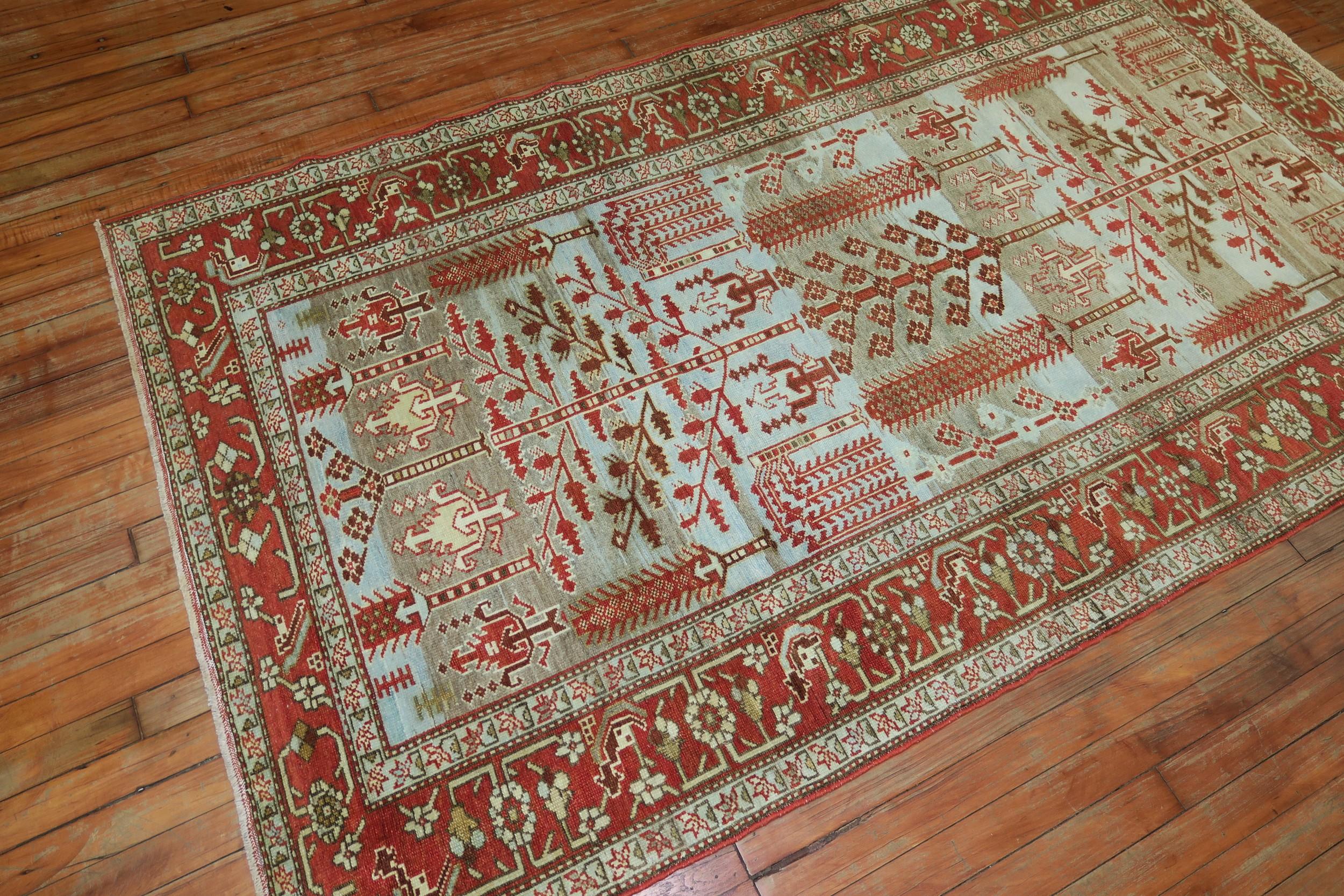 Early 20th Century Rustic Blue Antique Malayer Weeping Willow Tree 20th Century Rug
