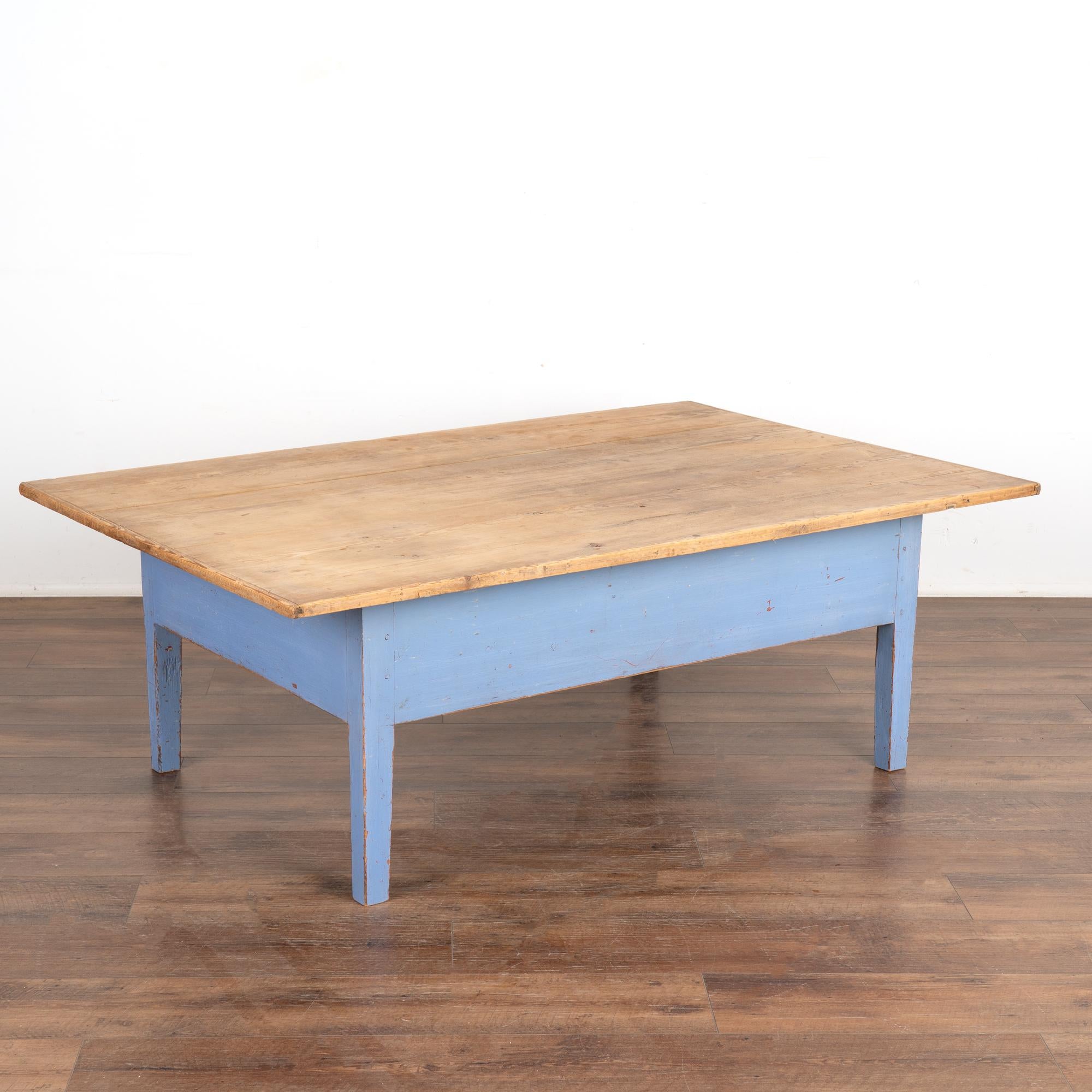 Rustic Blue Painted Pine Coffee Table With Two Drawers, Sweden circa 1860-80 3