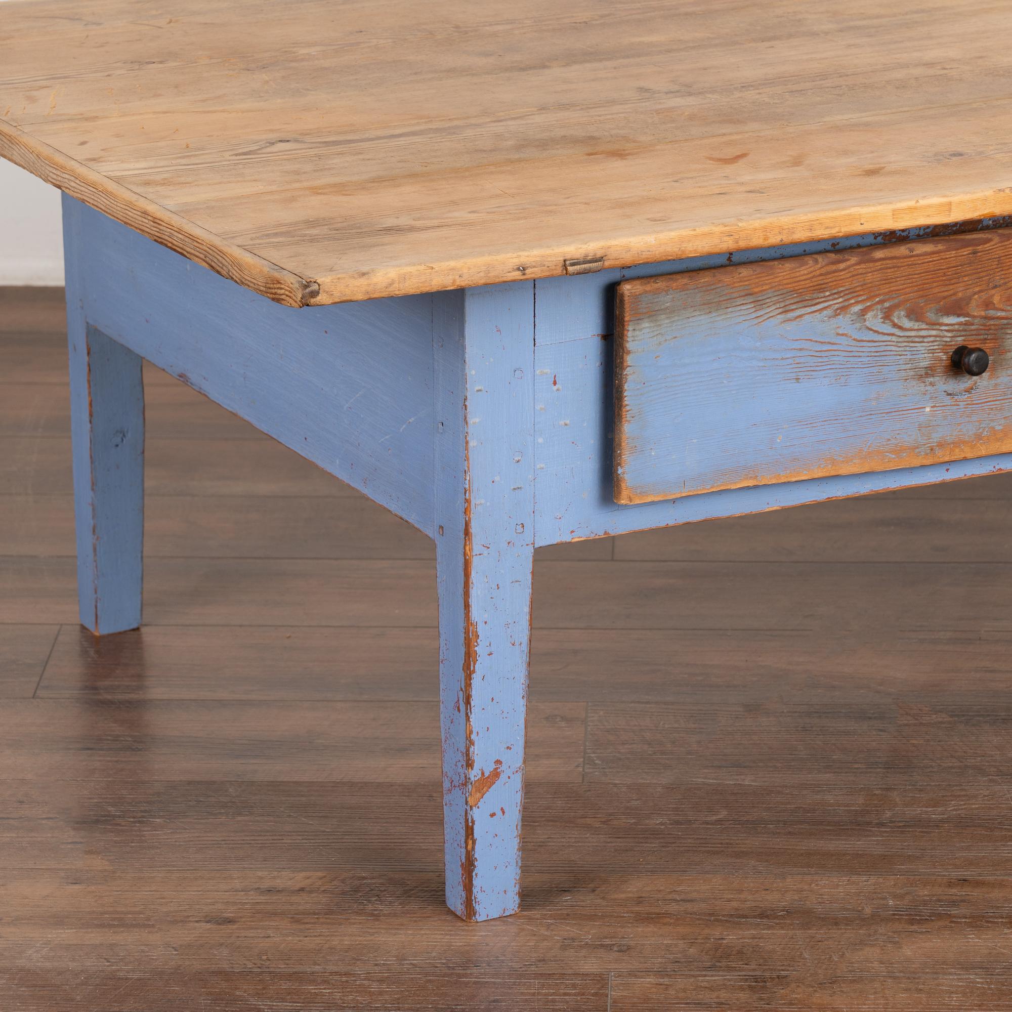 Swedish Rustic Blue Painted Pine Coffee Table With Two Drawers, Sweden circa 1860-80