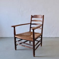 Rustic Bobbin Rush Seat Low Armchair  Netherlands  1940s
