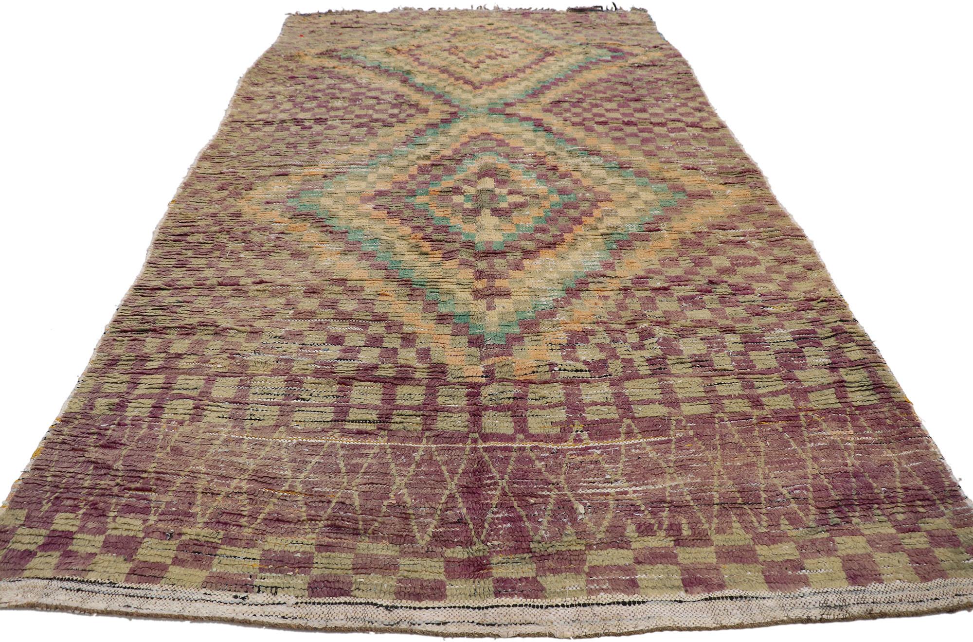Hand-Knotted Rustic Boho Chic Style Vintage Moroccan Rug by Berber Tribes of Morocco For Sale