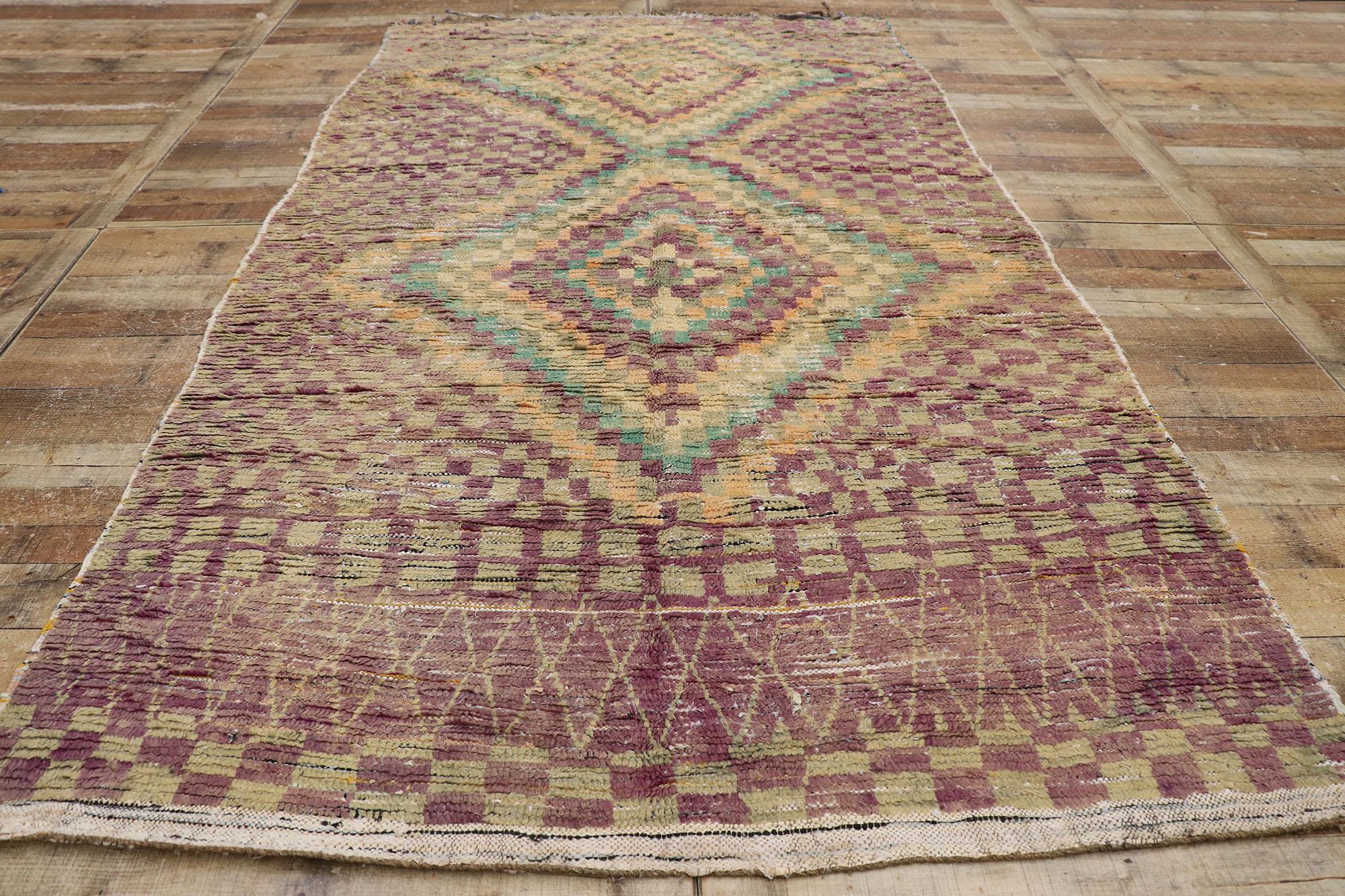 Rustic Boho Chic Style Vintage Moroccan Rug by Berber Tribes of Morocco For Sale 1