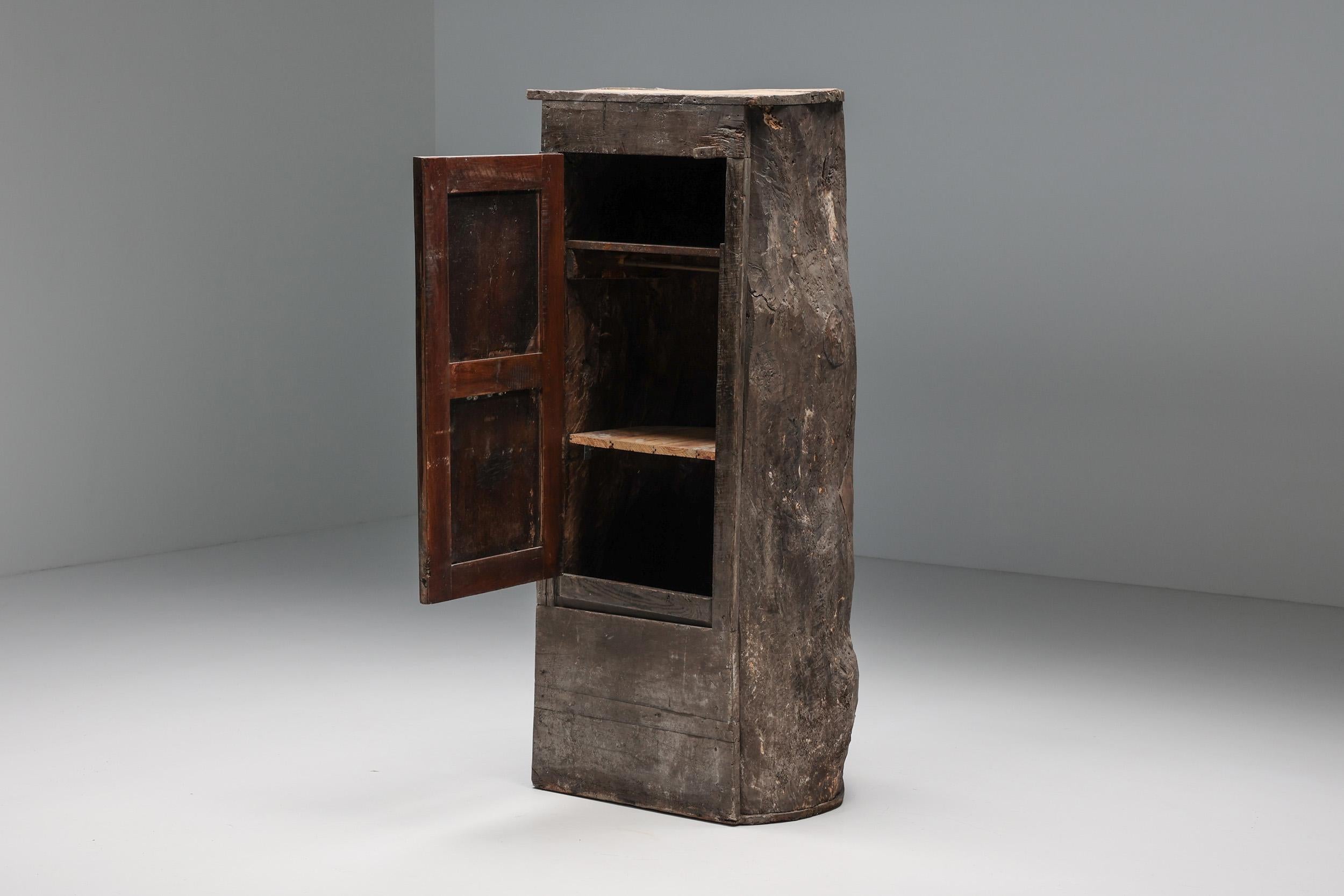 French Rustic Art Populaire Monoxylite Cupboard, Ardèche, France, 19th Century For Sale