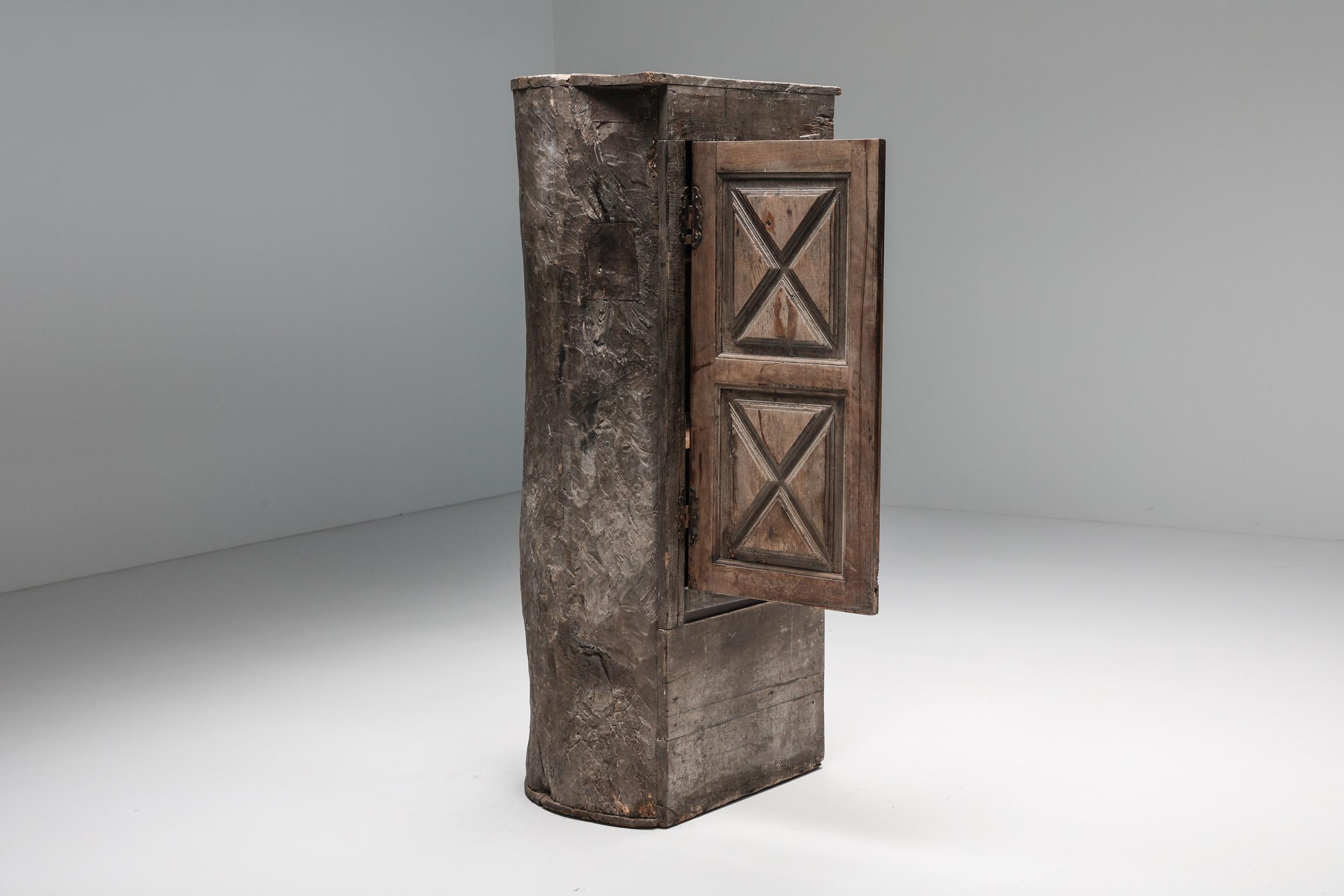 Bois Armoire rustique Art Populaire Monoxylite, Ardèche, France, 19ème siècle en vente