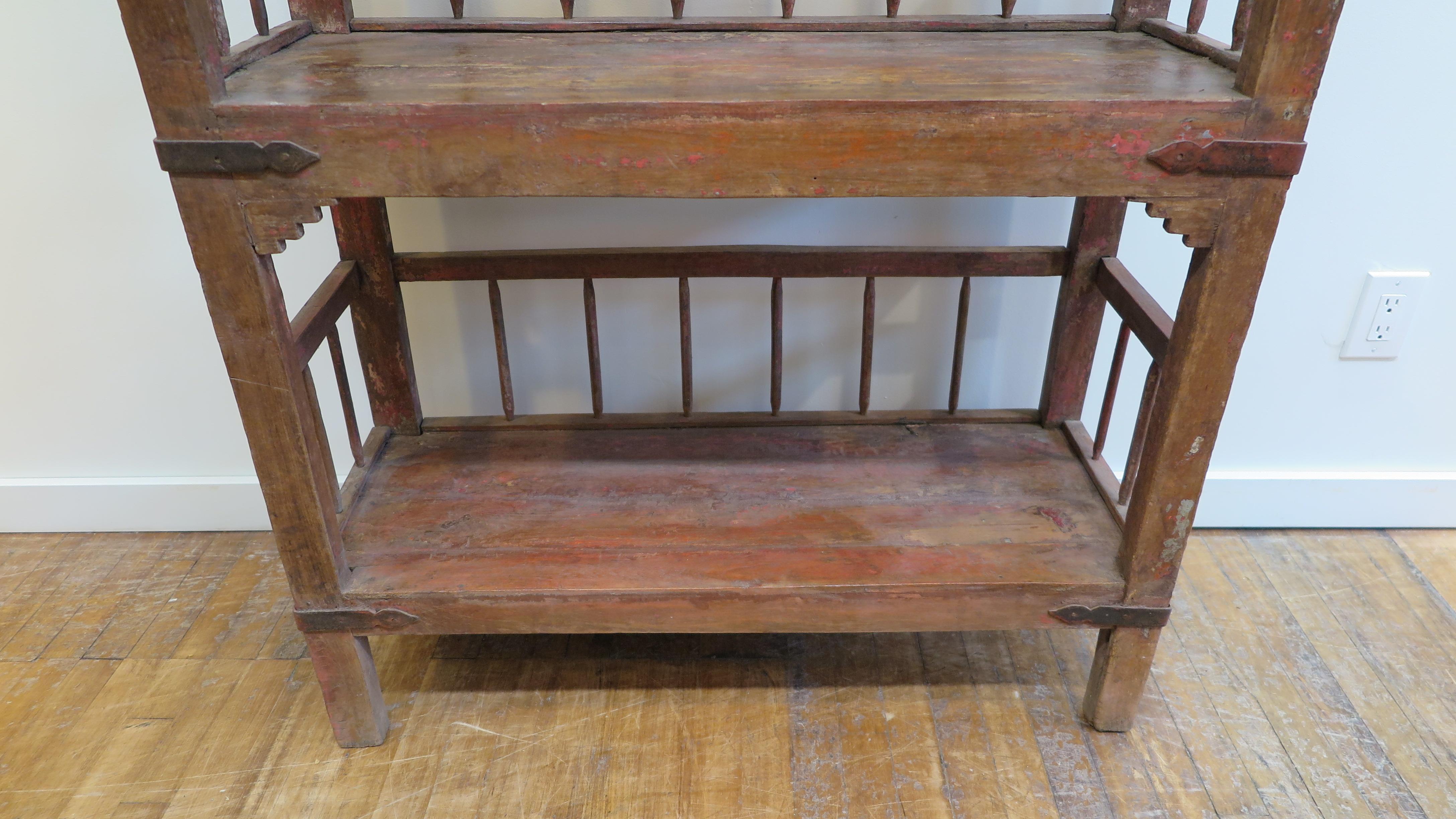Wood Rustic Bookcase Etagere Shelf For Sale