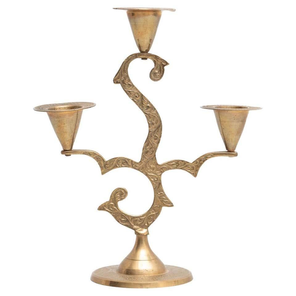 Rustic Brass Candle Holder, circa 1950 For Sale 7