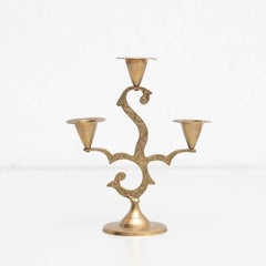 Rustic Brass Candle Holder, circa 1950