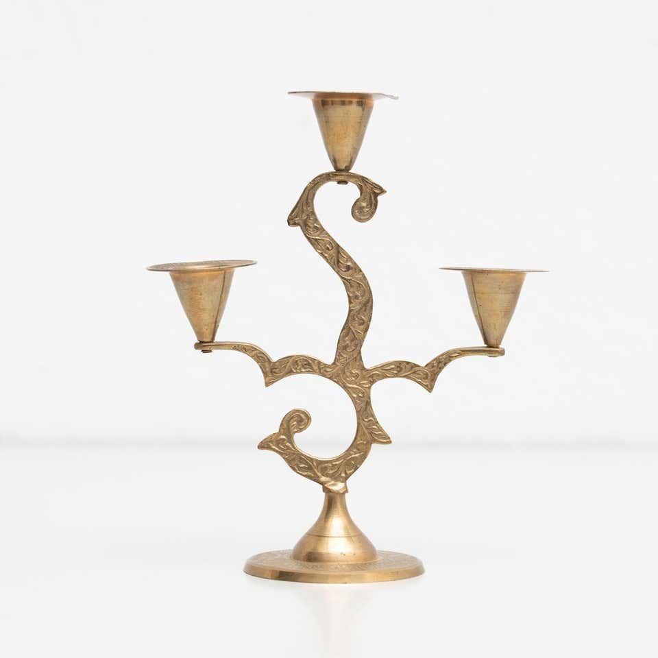 Spanish Rustic Brass Candle Holder, circa 1950 For Sale