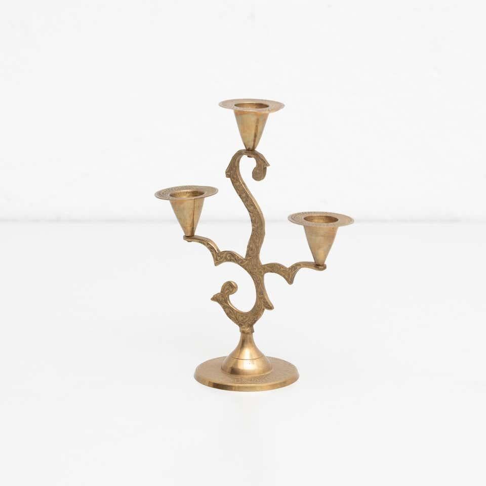 Rustic Brass Candle Holder, circa 1950 In Good Condition For Sale In Barcelona, Barcelona