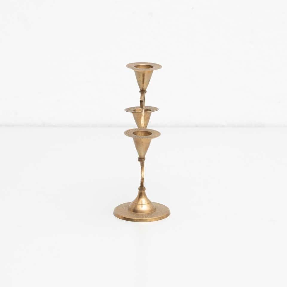 Mid-20th Century Rustic Brass Candle Holder, circa 1950 For Sale