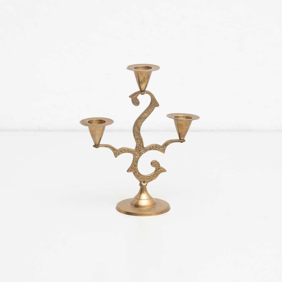 Rustic Brass Candle Holder, circa 1950 For Sale 1