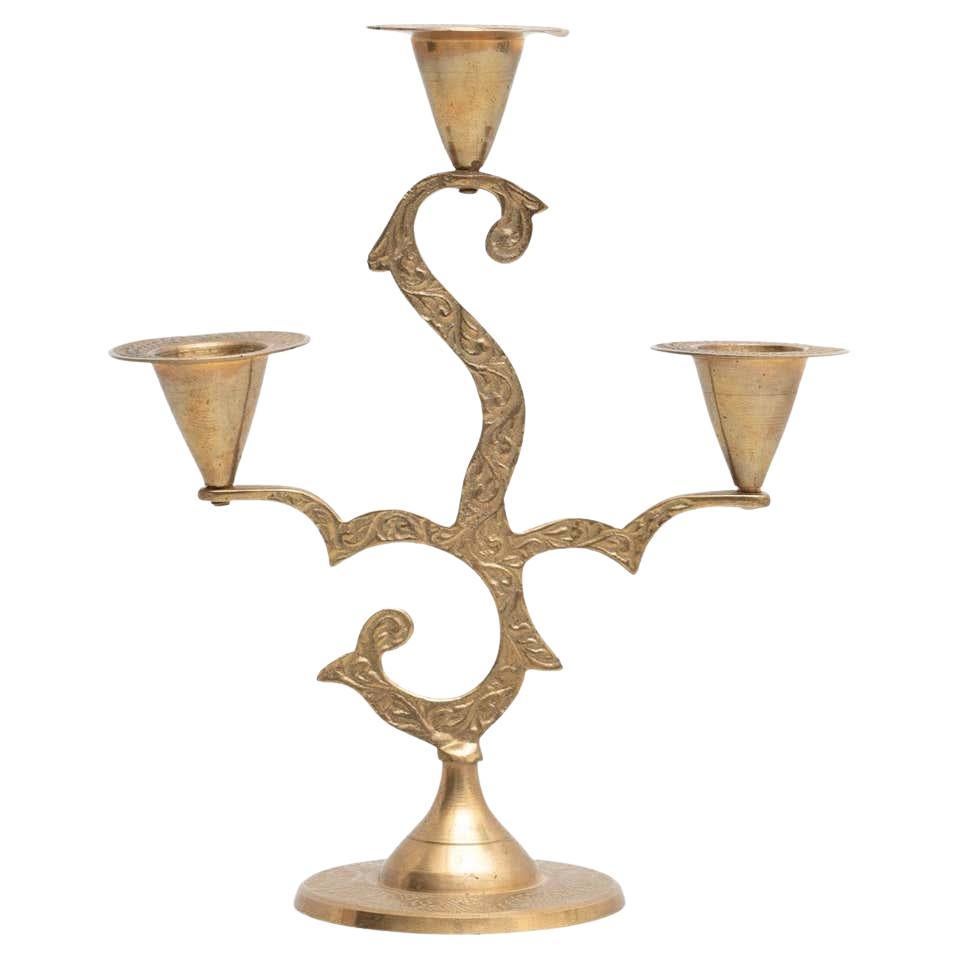 Rustic Brass Candle Holder, circa 1950 For Sale