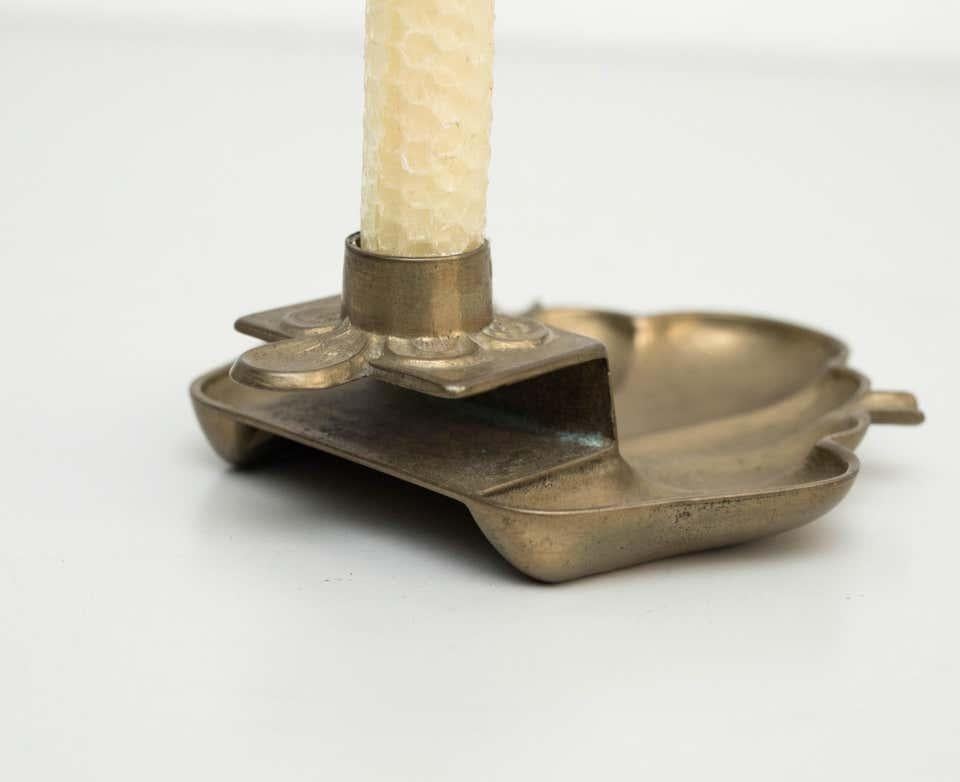 Rustic Brass Candle Holder – Circa 1970, Made in Spain, By Unknown Manufacturer In Good Condition For Sale In Barcelona, ES