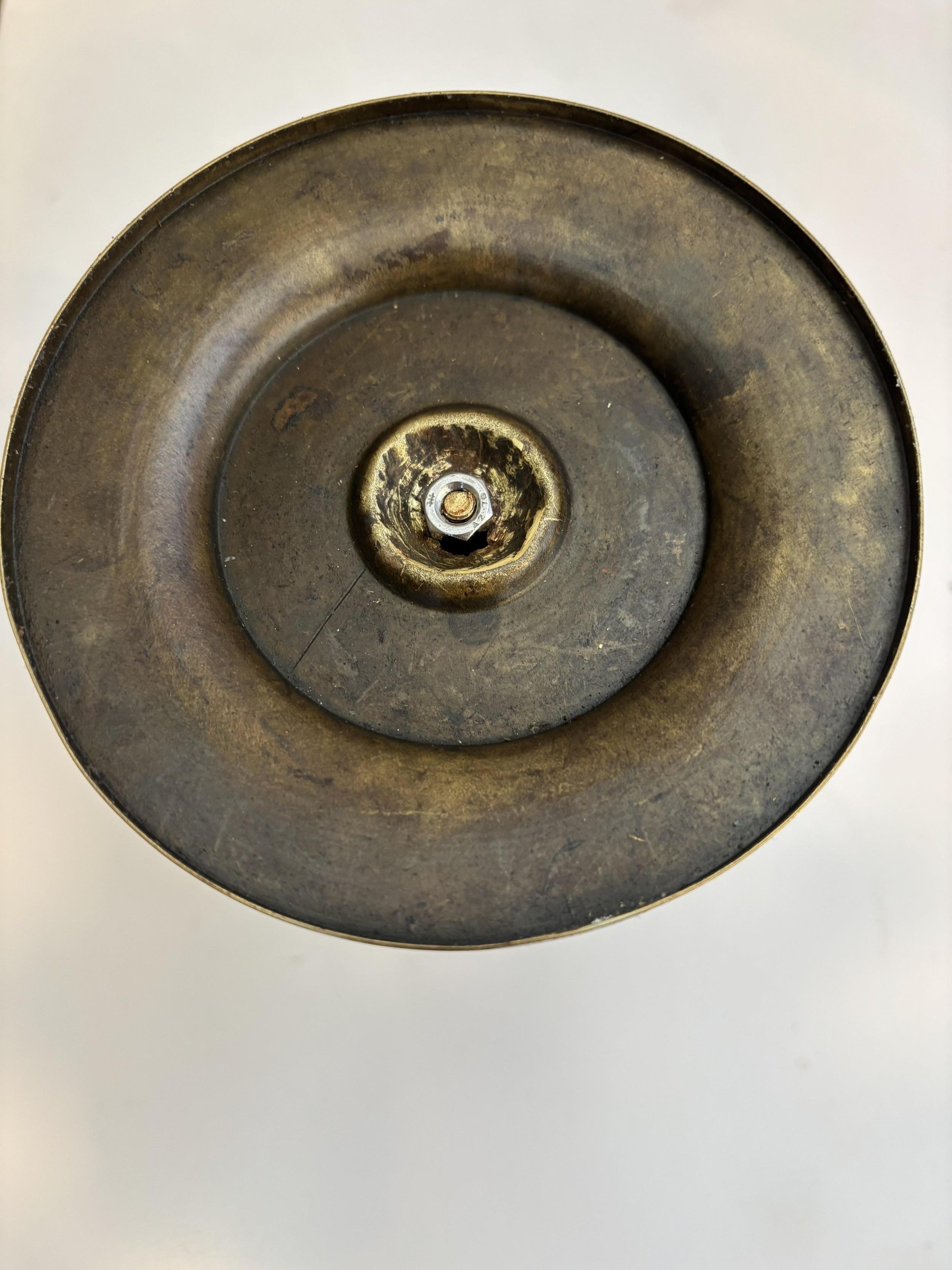 Rustic brass container with 4 copper medalions For Sale 1