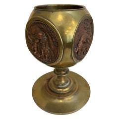 Antique Rustic brass container with 4 copper medalions