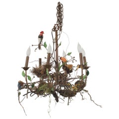 Vintage Rustic Brass Foliate Bird Chandelier