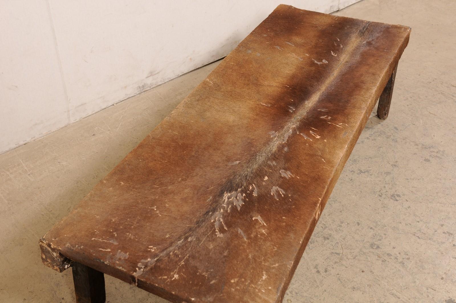 Rustic Brazilian Cow Hide & Rustic Wooden Day-Bed or Bench In Good Condition For Sale In Atlanta, GA