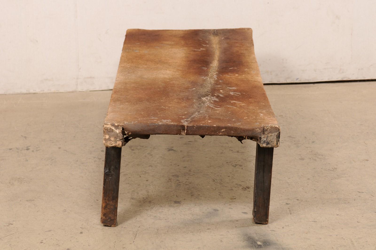 20th Century Rustic Brazilian Cow Hide & Rustic Wooden Day-Bed or Bench For Sale