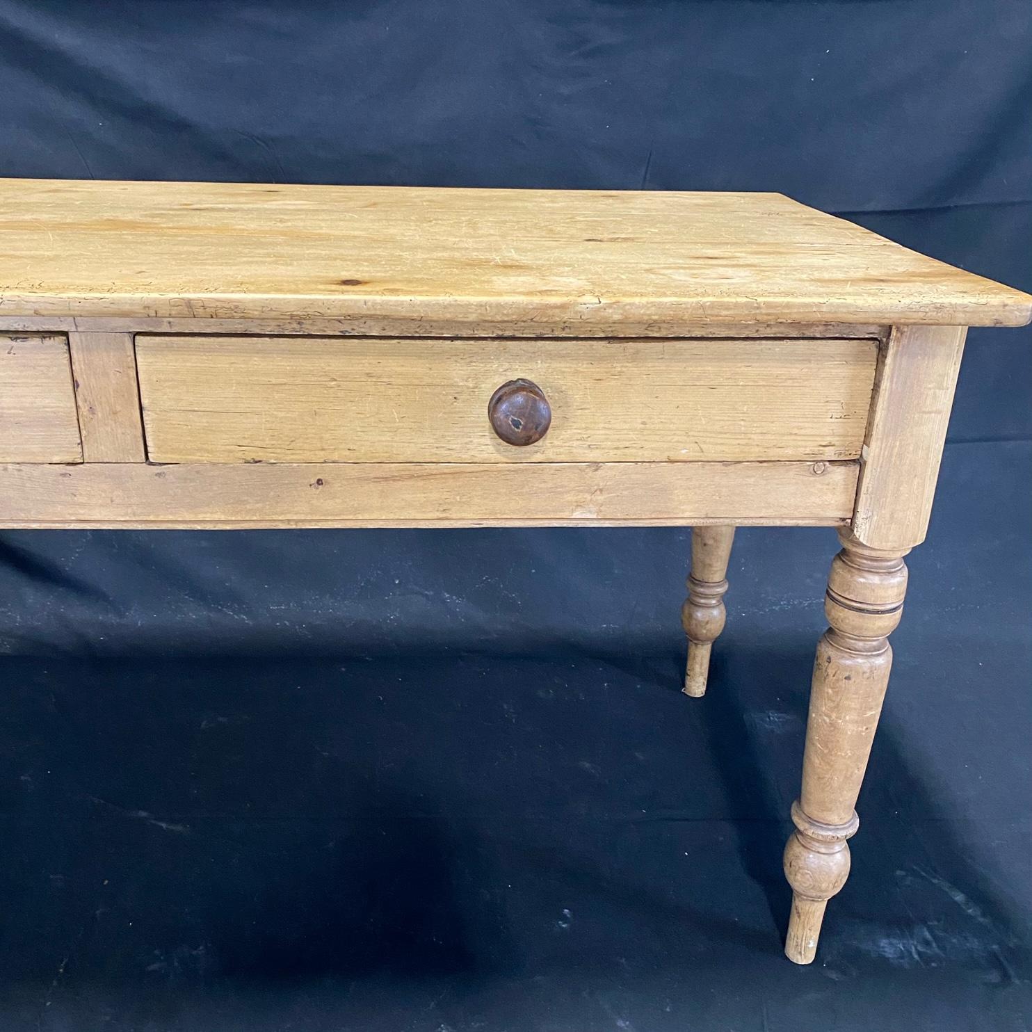 Rustic British Antique Scrubbed Pine Desk, Console or Kitchen Prep Table 2