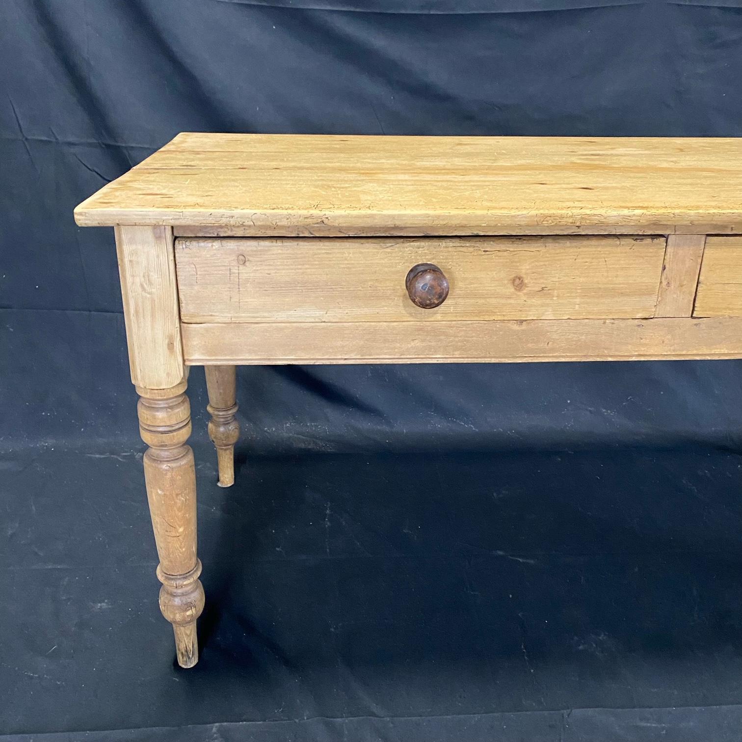 Rustic British Antique Scrubbed Pine Desk, Console or Kitchen Prep Table 3