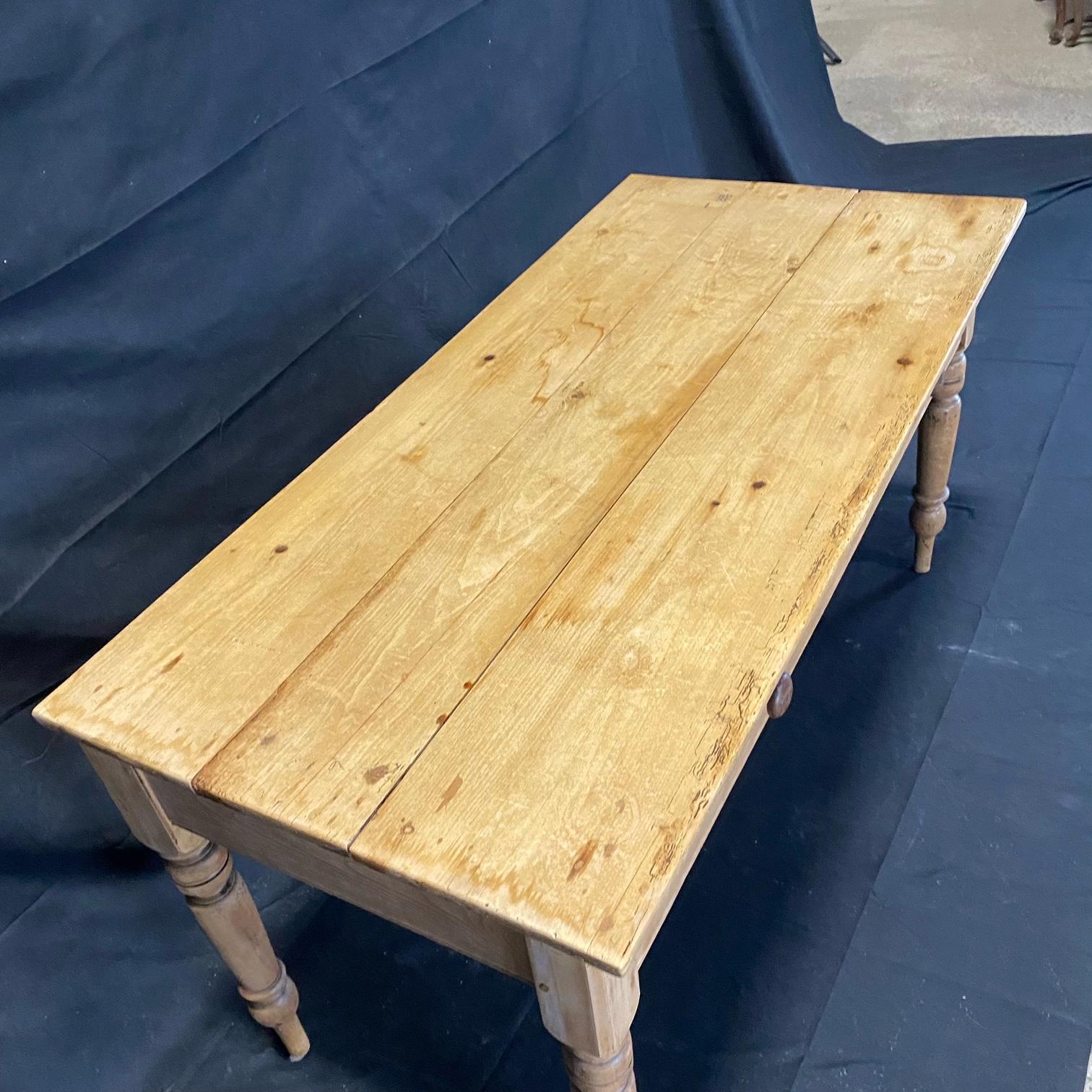 Rustic British Antique Scrubbed Pine Desk, Console or Kitchen Prep Table 5
