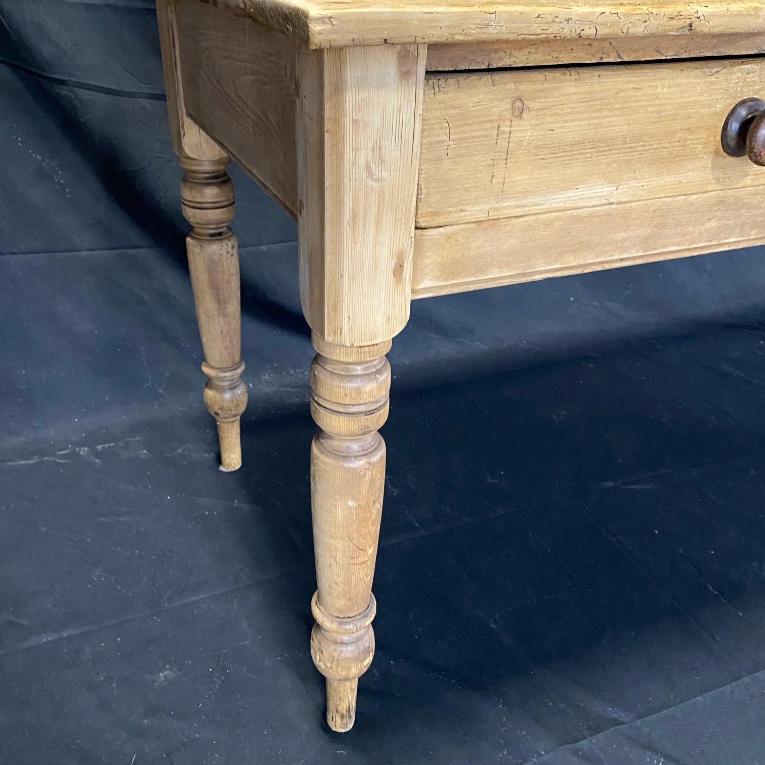 English Rustic British Antique Scrubbed Pine Desk, Console or Kitchen Prep Table