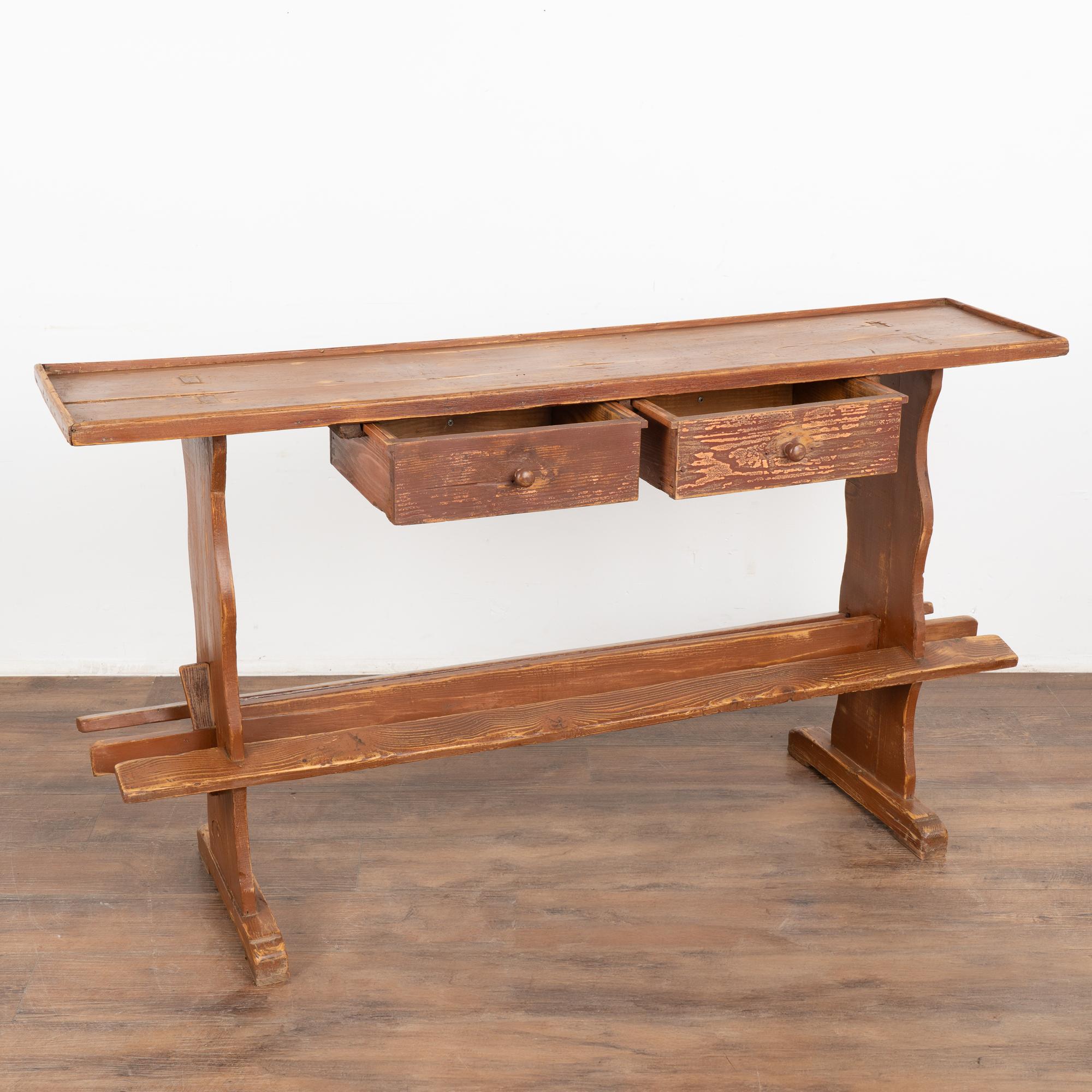 Rustic Brown Narrow Console Table, Hungary circa 1900 For Sale 5