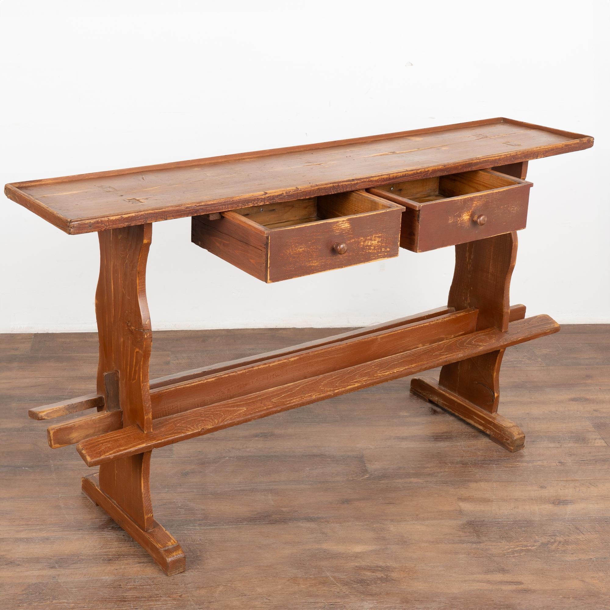 Hungarian Rustic Brown Narrow Console Table, Hungary circa 1900 For Sale