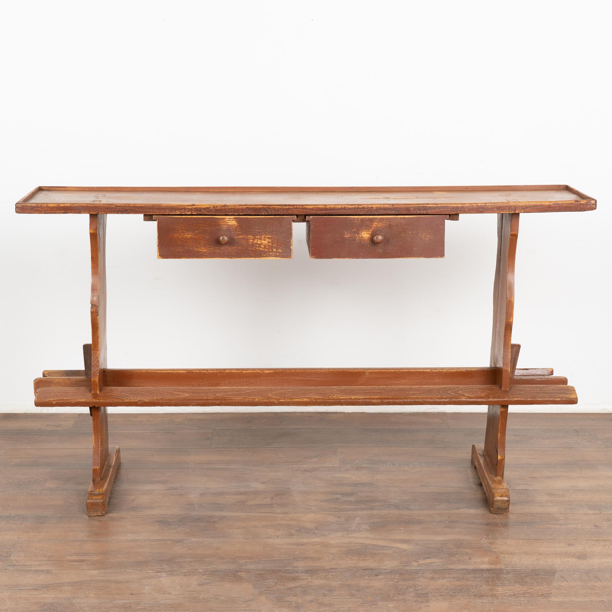 Rustic Brown Narrow Console Table, Hungary circa 1900 In Good Condition For Sale In Round Top, TX