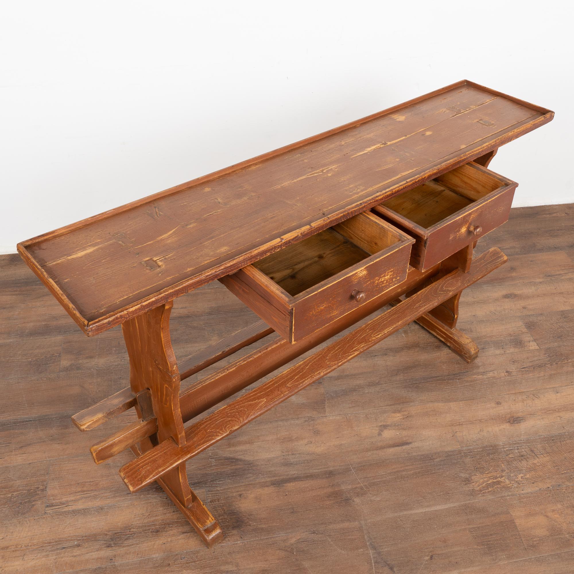 20th Century Rustic Brown Narrow Console Table, Hungary circa 1900 For Sale