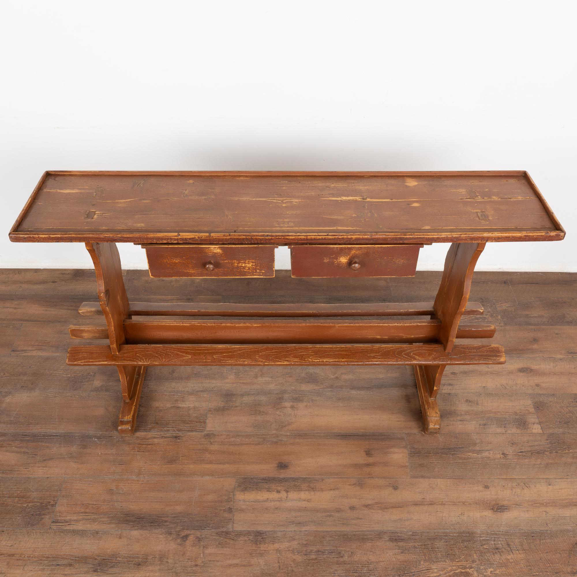 Wood Rustic Brown Narrow Console Table, Hungary circa 1900 For Sale