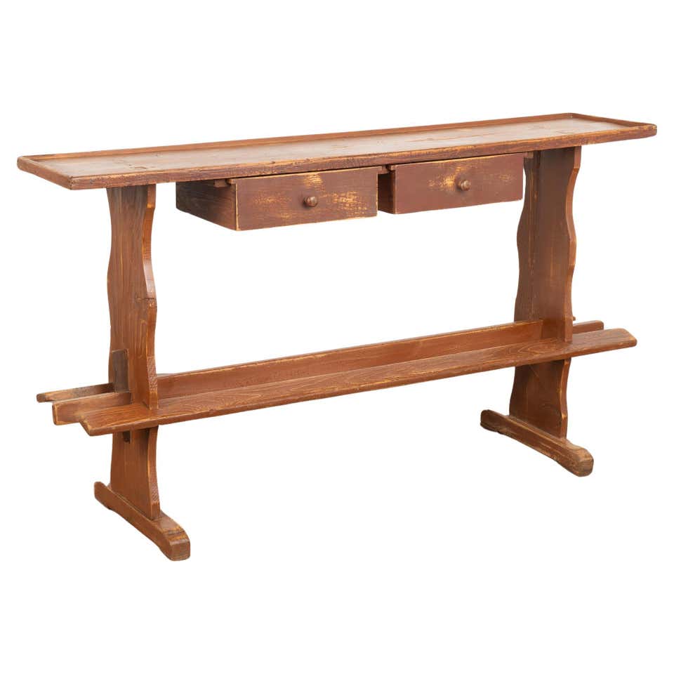 Antique Original Carpenter's Workbench Narrow Rustic Console Table at ...
