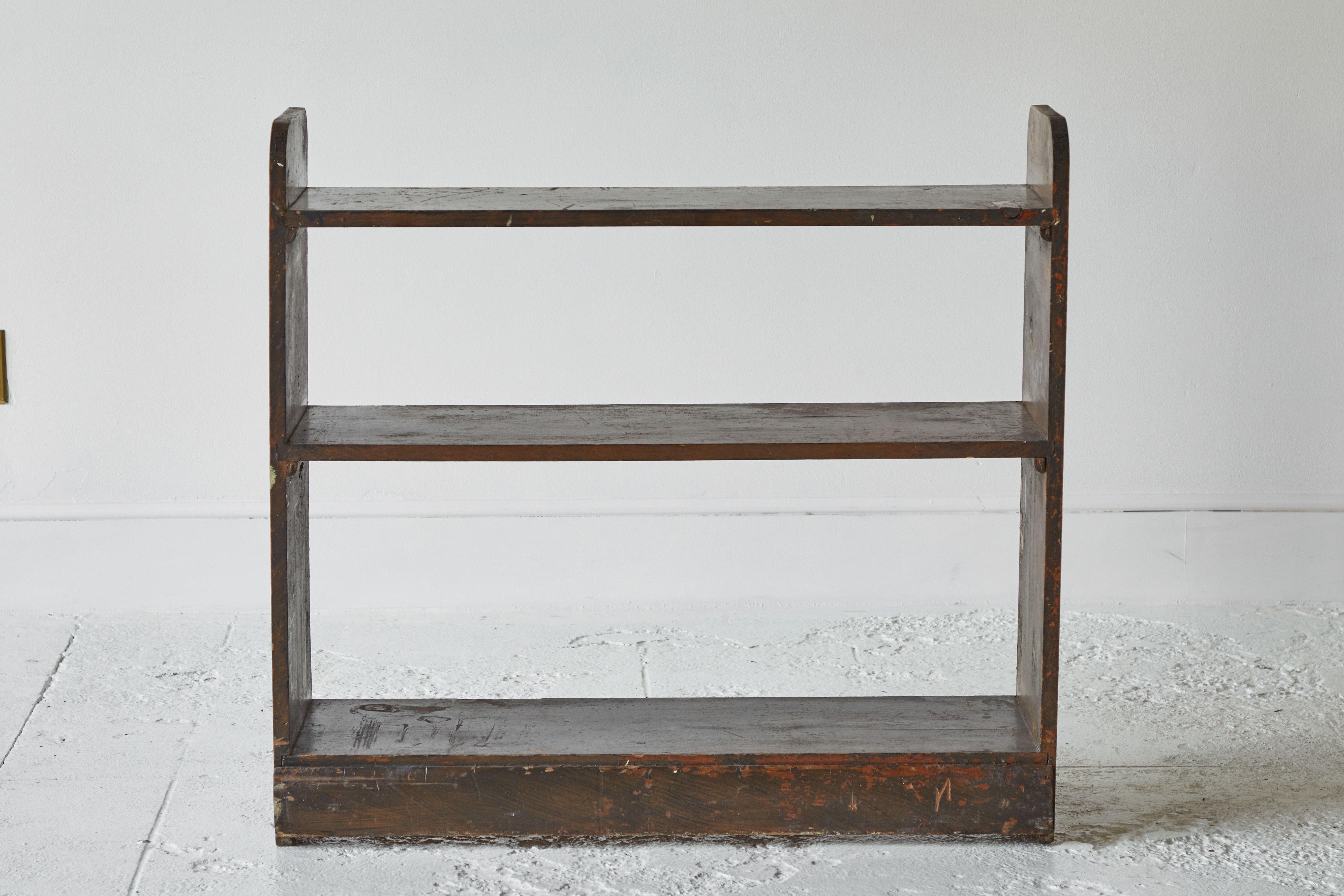20th Century Rustic Brown Painted Bucket Bench Shelf