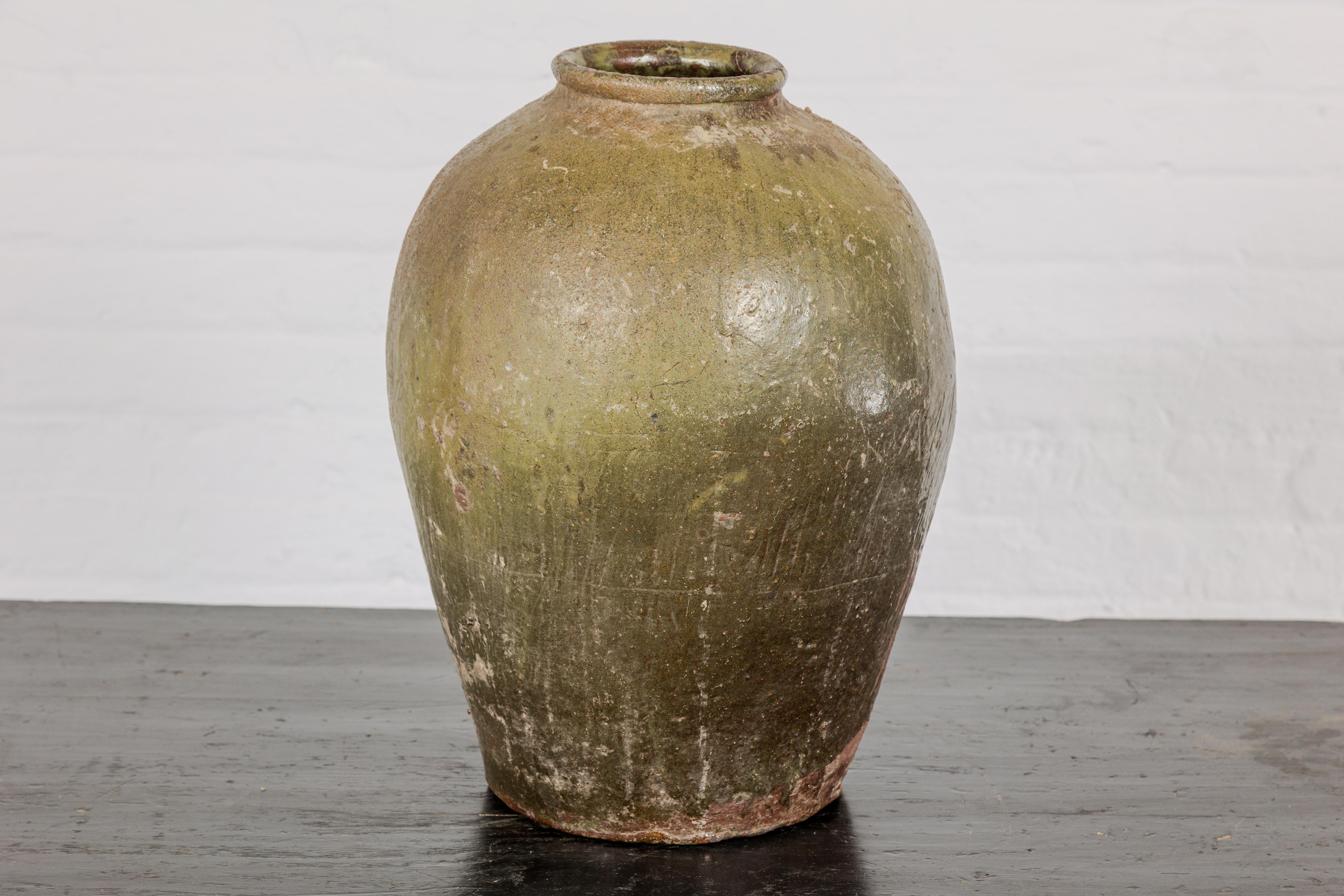 Rustic Brownish Green Glazed Ceramic Vase - Country Collection For Sale 9